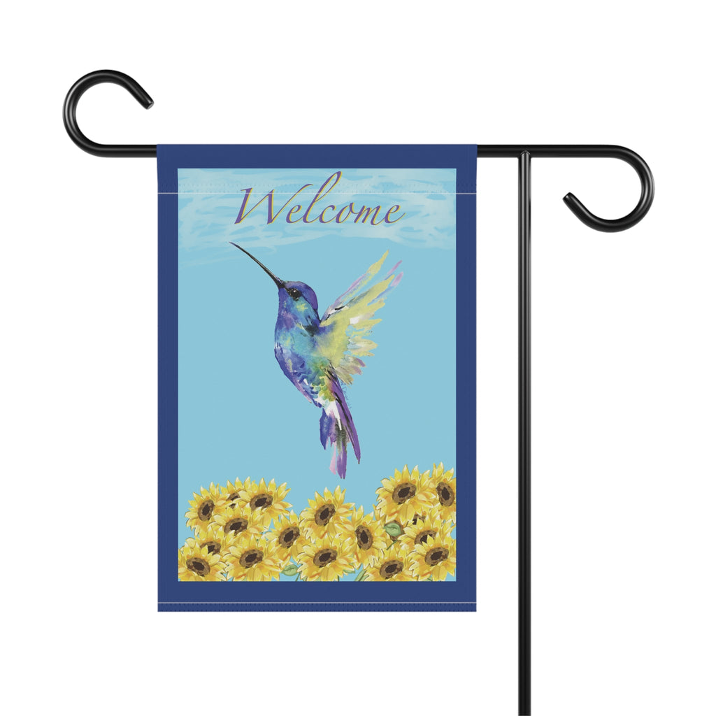 Hummingbird Welcome Garden Flag - Blue Cava