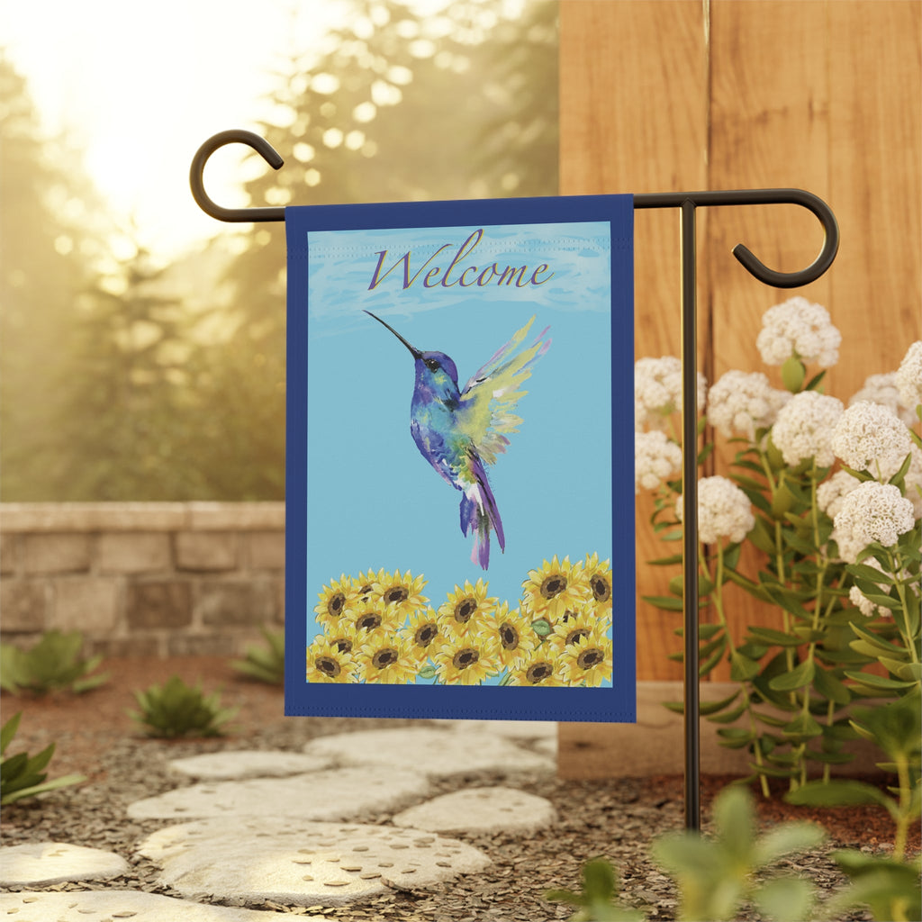 Hummingbird Welcome Garden Flag - Blue Cava
