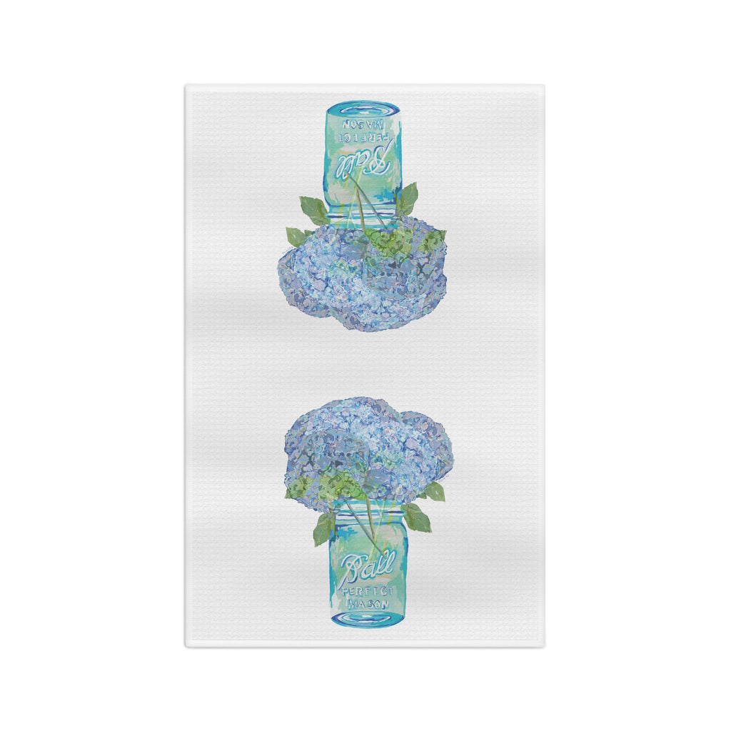 Hydrangea Mason Jar Microfiber Waffle Kitchen Towel - Blue Cava