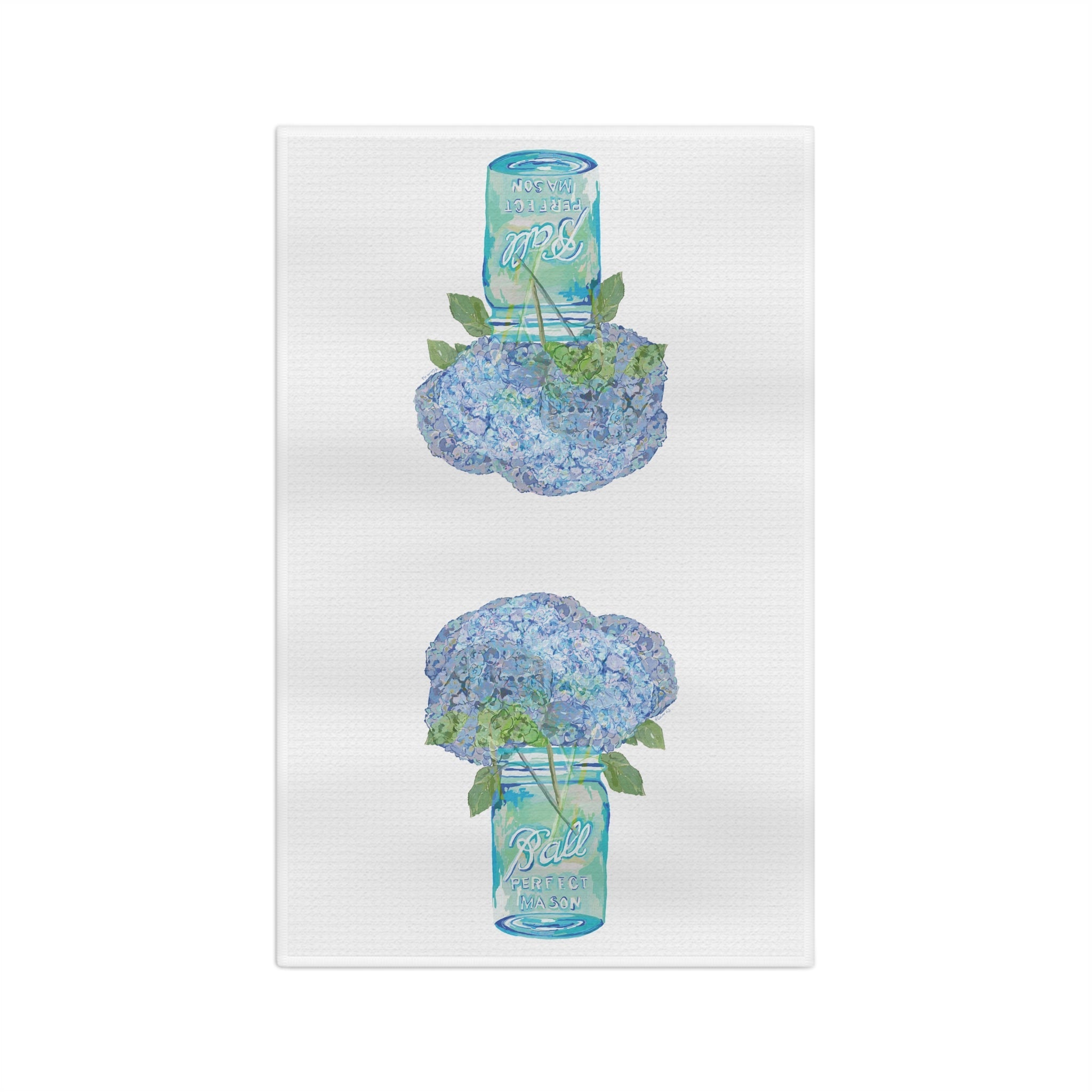 Hydrangea Mason Jar Microfiber Waffle Kitchen Towel - Blue Cava