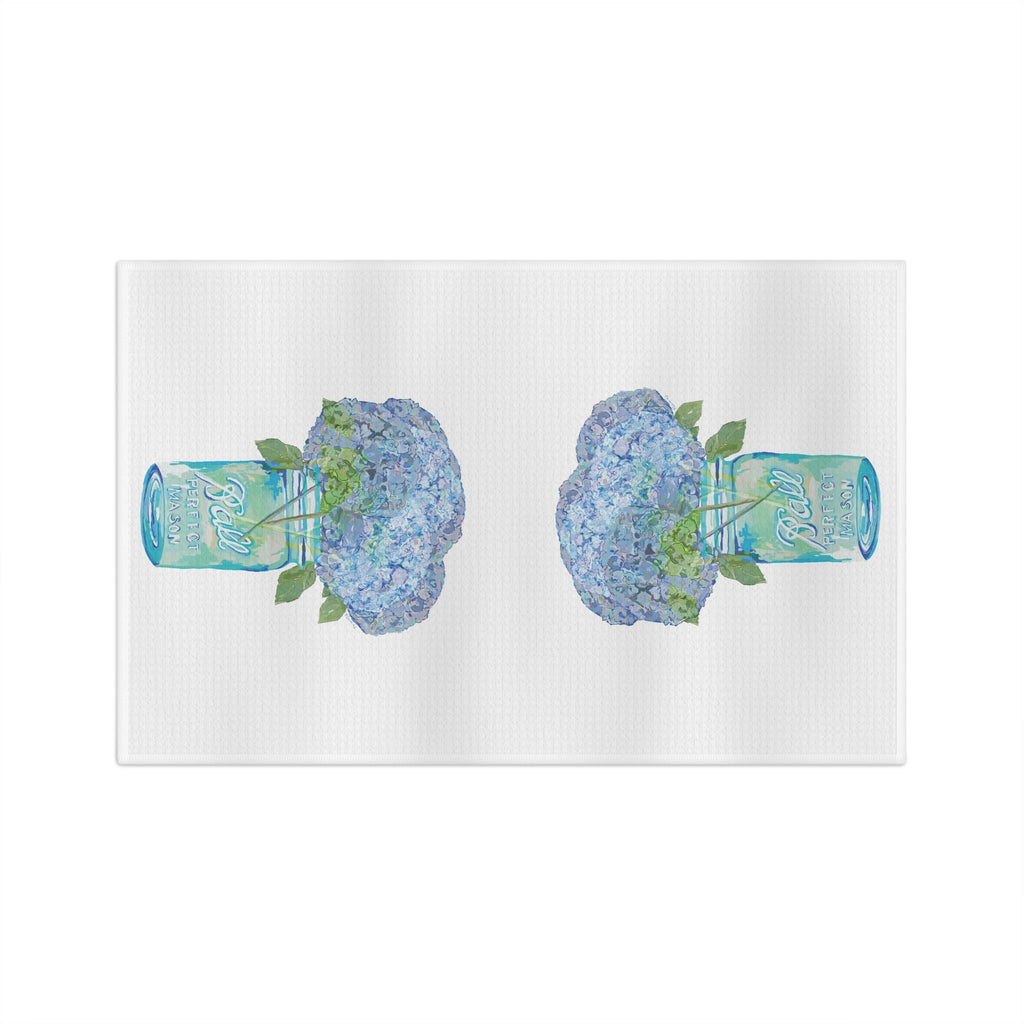 Hydrangea Mason Jar Microfiber Waffle Kitchen Towel - Blue Cava