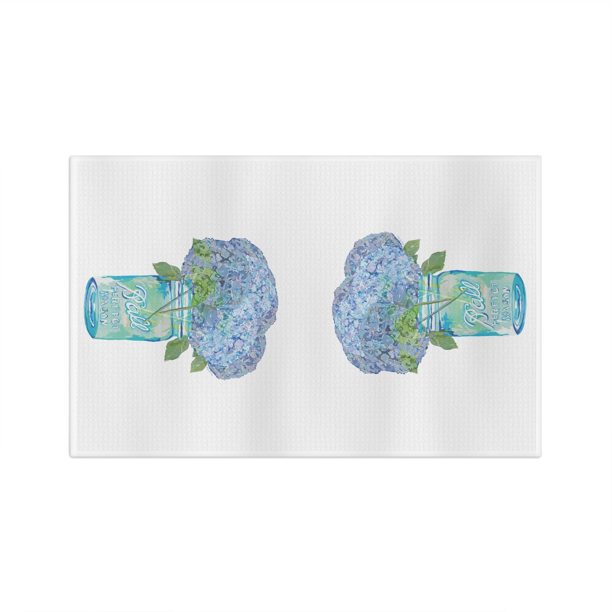 Hydrangea Mason Jar Microfiber Waffle Kitchen Towel - Blue Cava