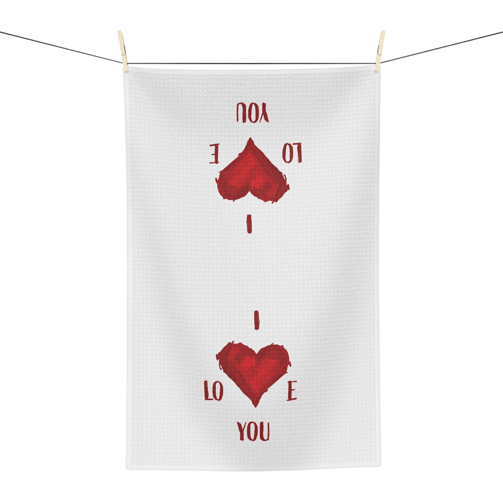 I Love You Microfiber Waffle Kitchen Towel - Blue Cava