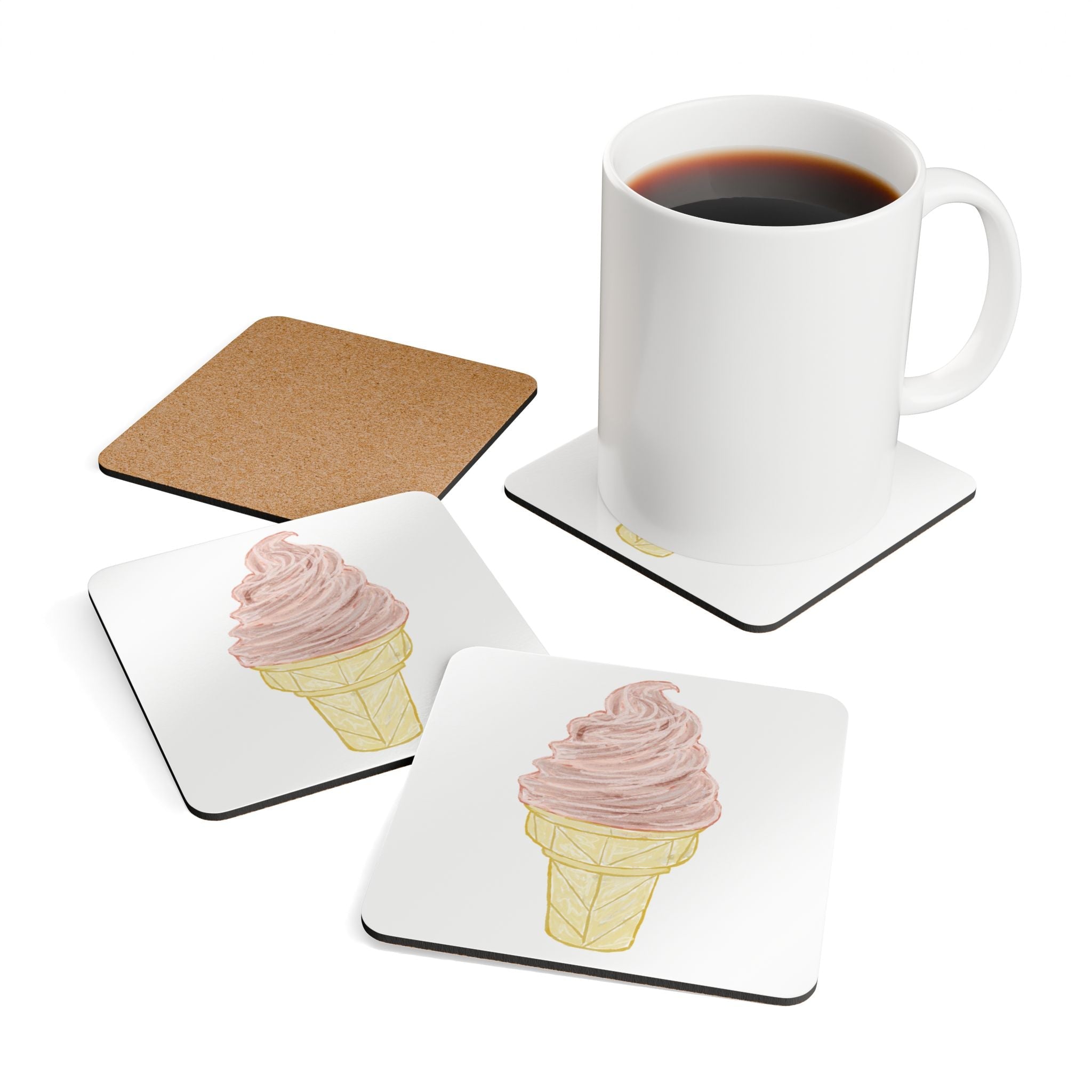 Ice Cream Cone Corkwood Coaster Set - Blue Cava