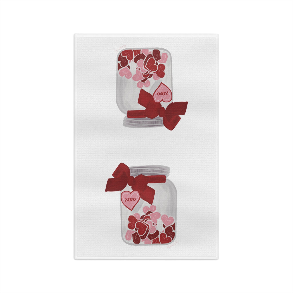 Jar of Hearts Microfiber Waffle Kitchen Towel - Blue Cava