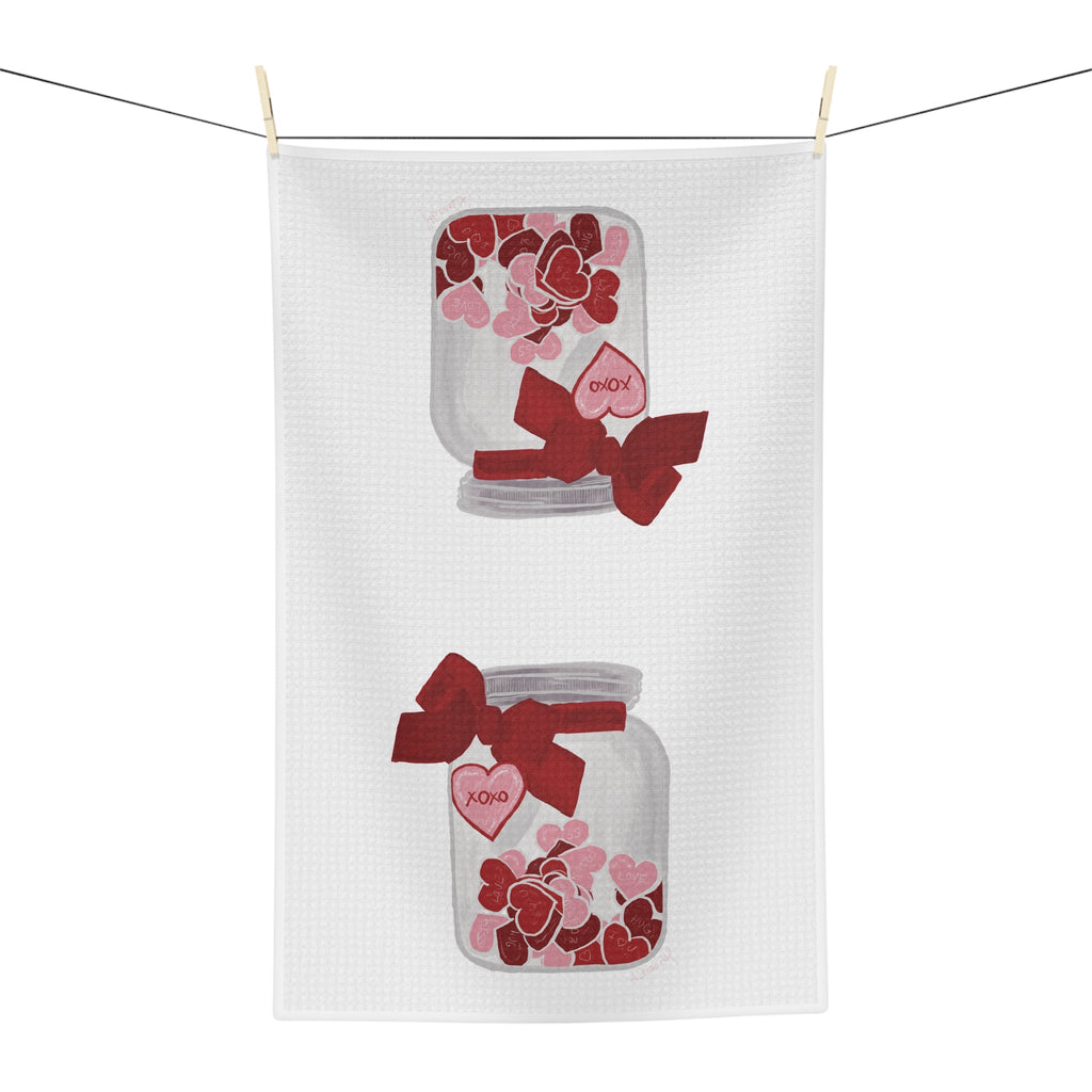 Jar of Hearts Microfiber Waffle Kitchen Towel - Blue Cava