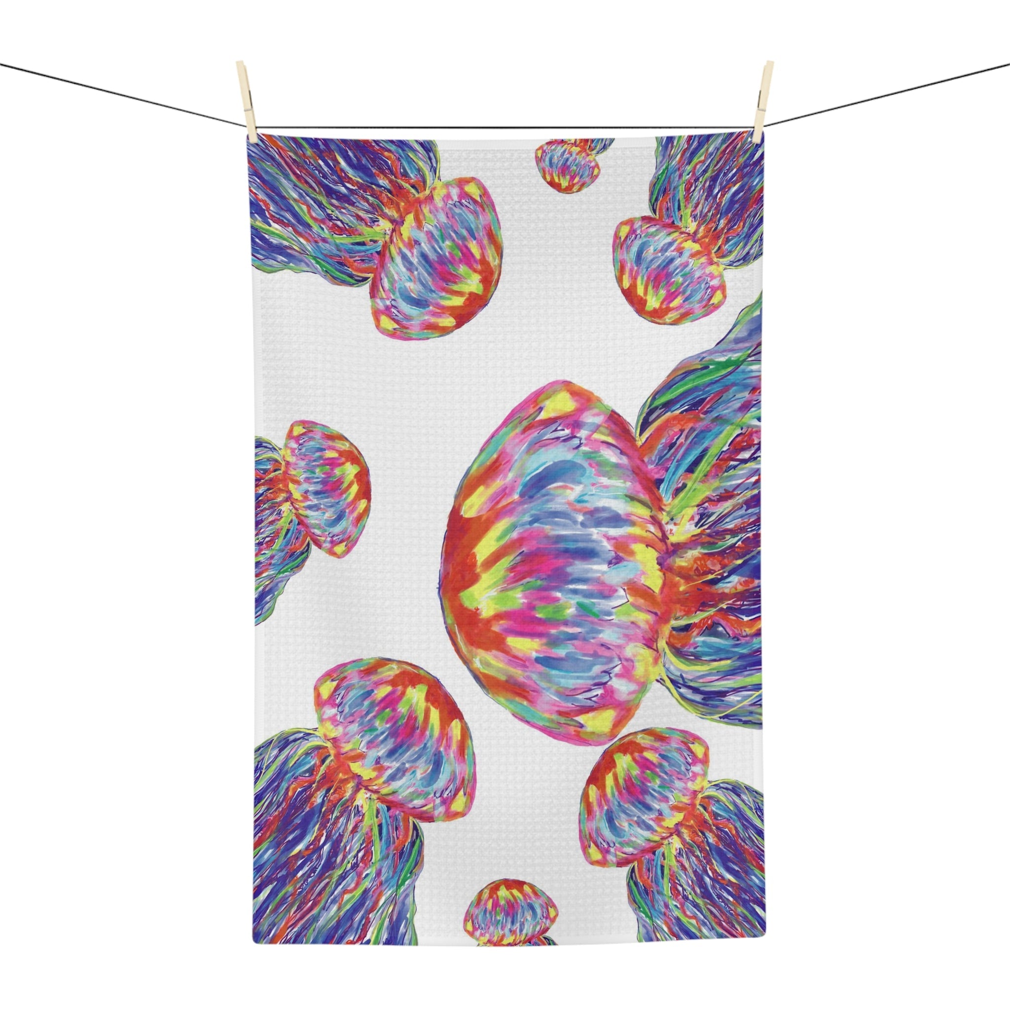 Jellyfishes Microfiber Waffle Kitchen Towel - Blue Cava
