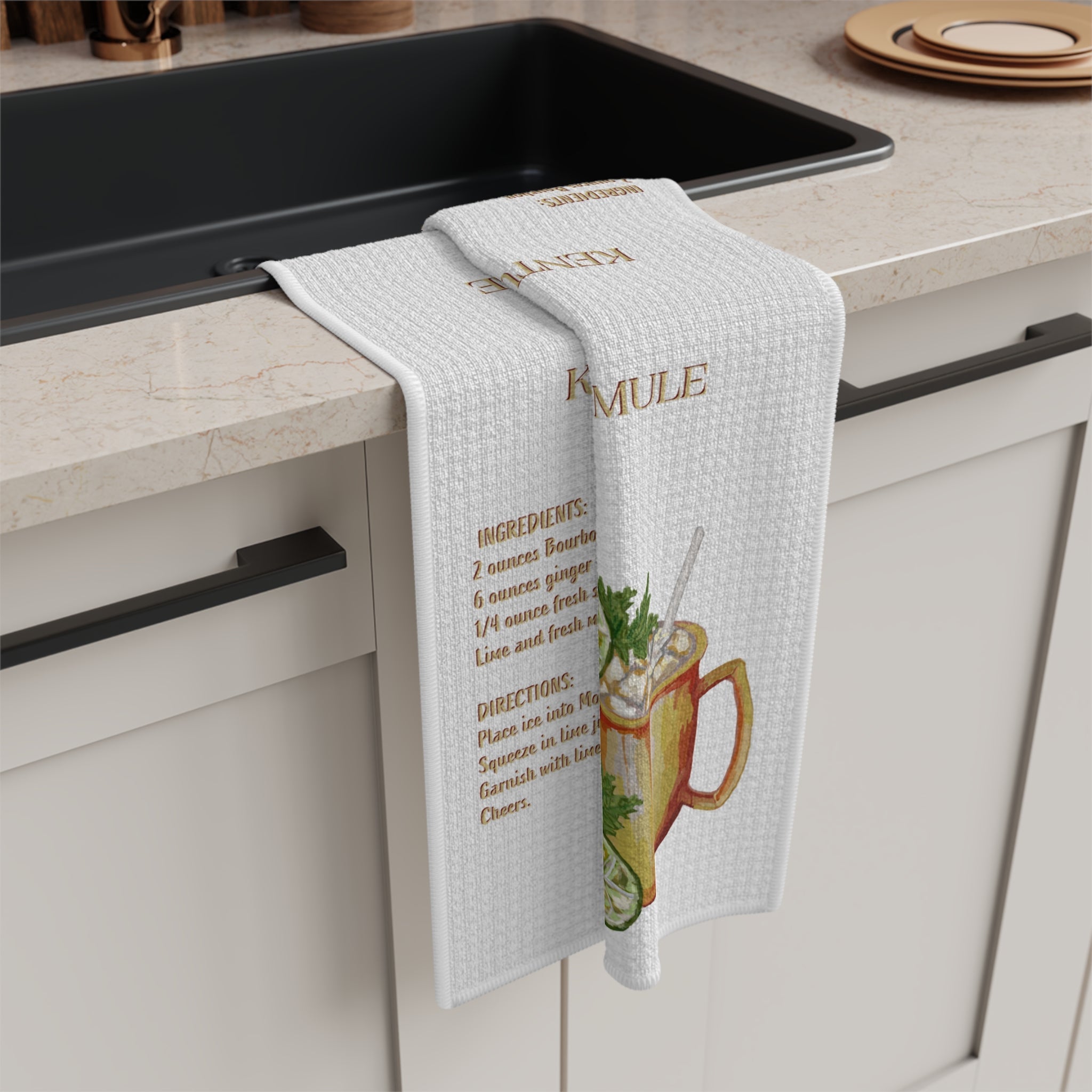Kentucky Mule Cocktail Microfiber Waffle Towel — Microfiber Kitchen Towel with Recipe - Blue Cava