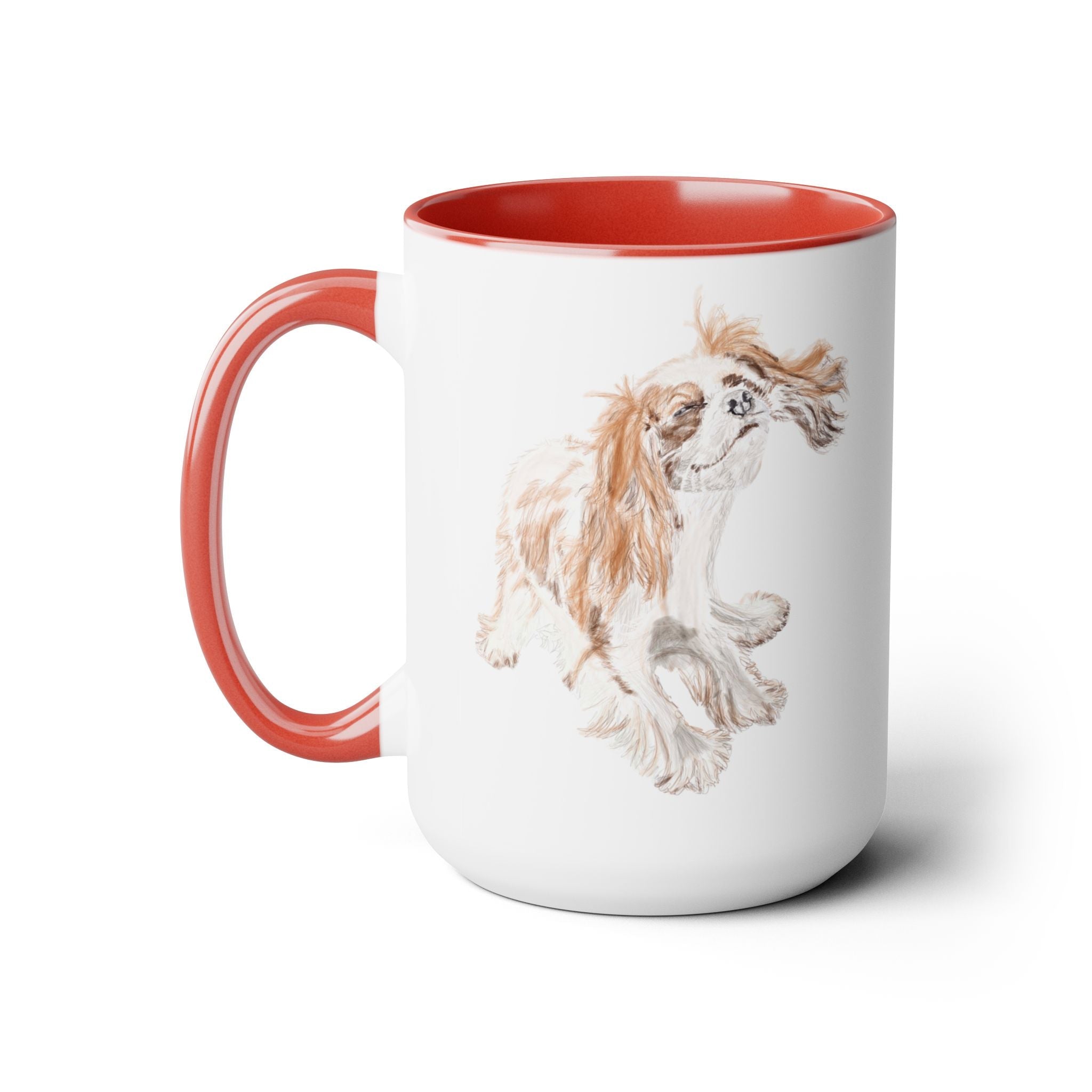 King Charles Puppy Dog "Teddy" Two - Tone Ceramic Coffee Mugs - Blue Cava