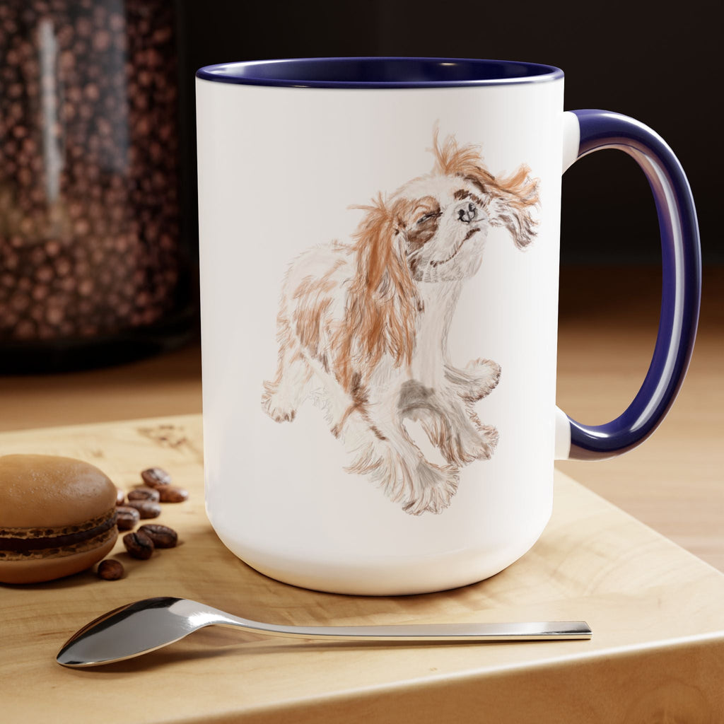 King Charles Puppy Dog "Teddy" Two - Tone Ceramic Coffee Mugs - Blue Cava