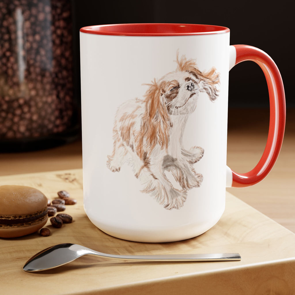King Charles Puppy Dog "Teddy" Two - Tone Ceramic Coffee Mugs - Blue Cava