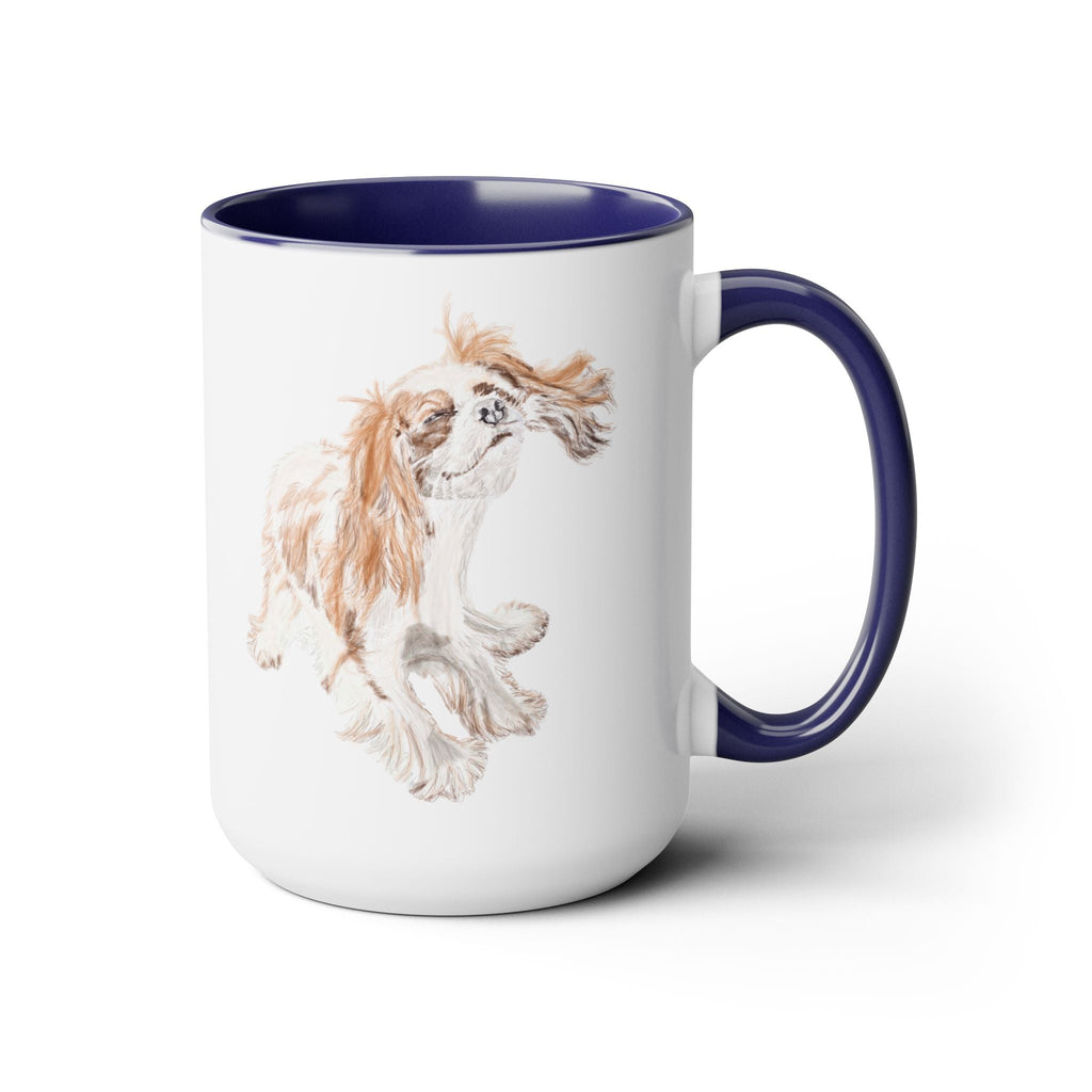King Charles Puppy Dog "Teddy" Two - Tone Ceramic Coffee Mugs - Blue Cava