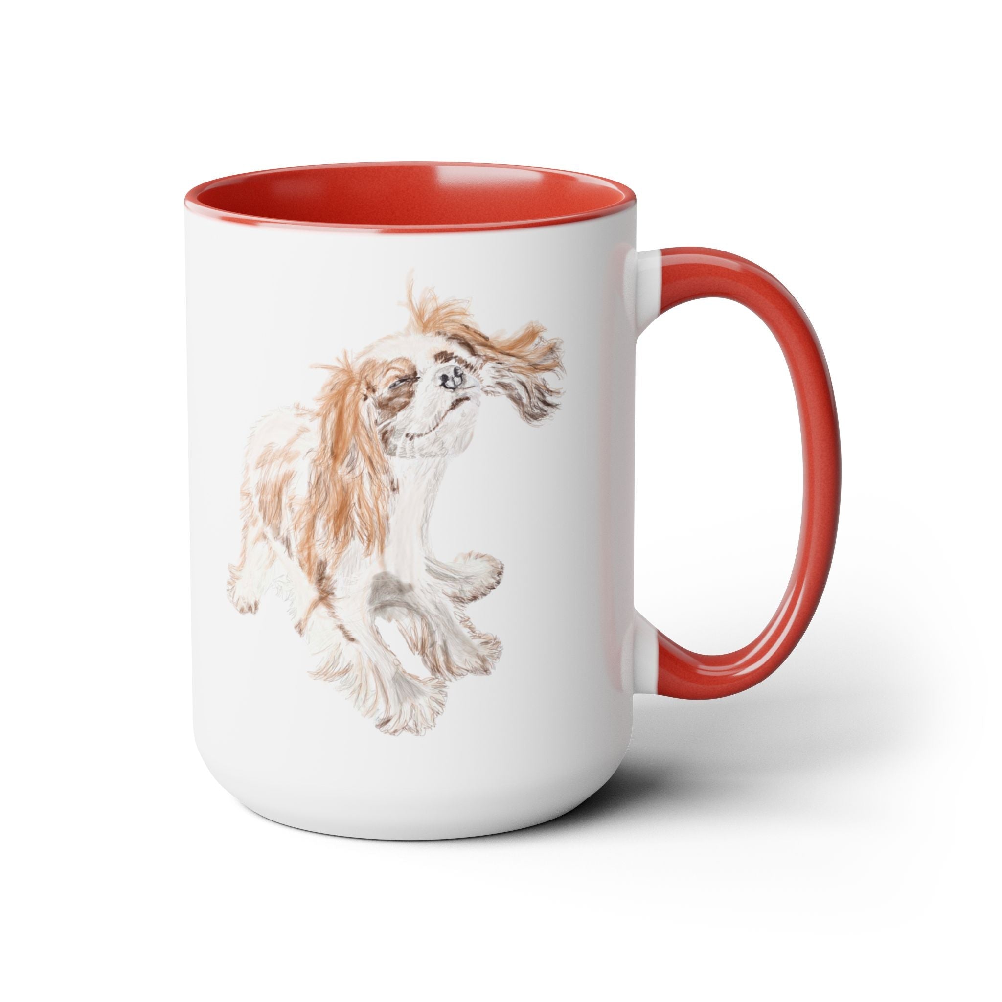King Charles Puppy Dog "Teddy" Two - Tone Ceramic Coffee Mugs - Blue Cava