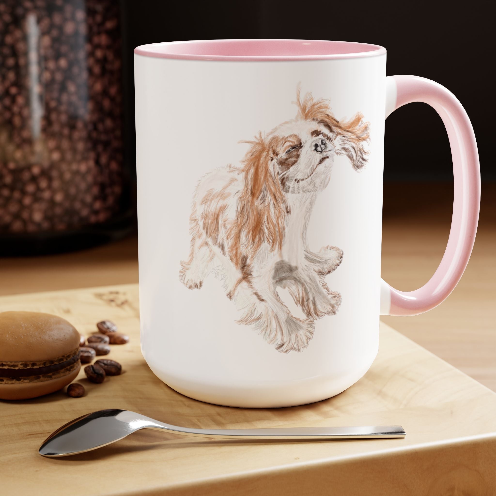 King Charles Puppy Dog "Teddy" Two - Tone Ceramic Coffee Mugs - Blue Cava