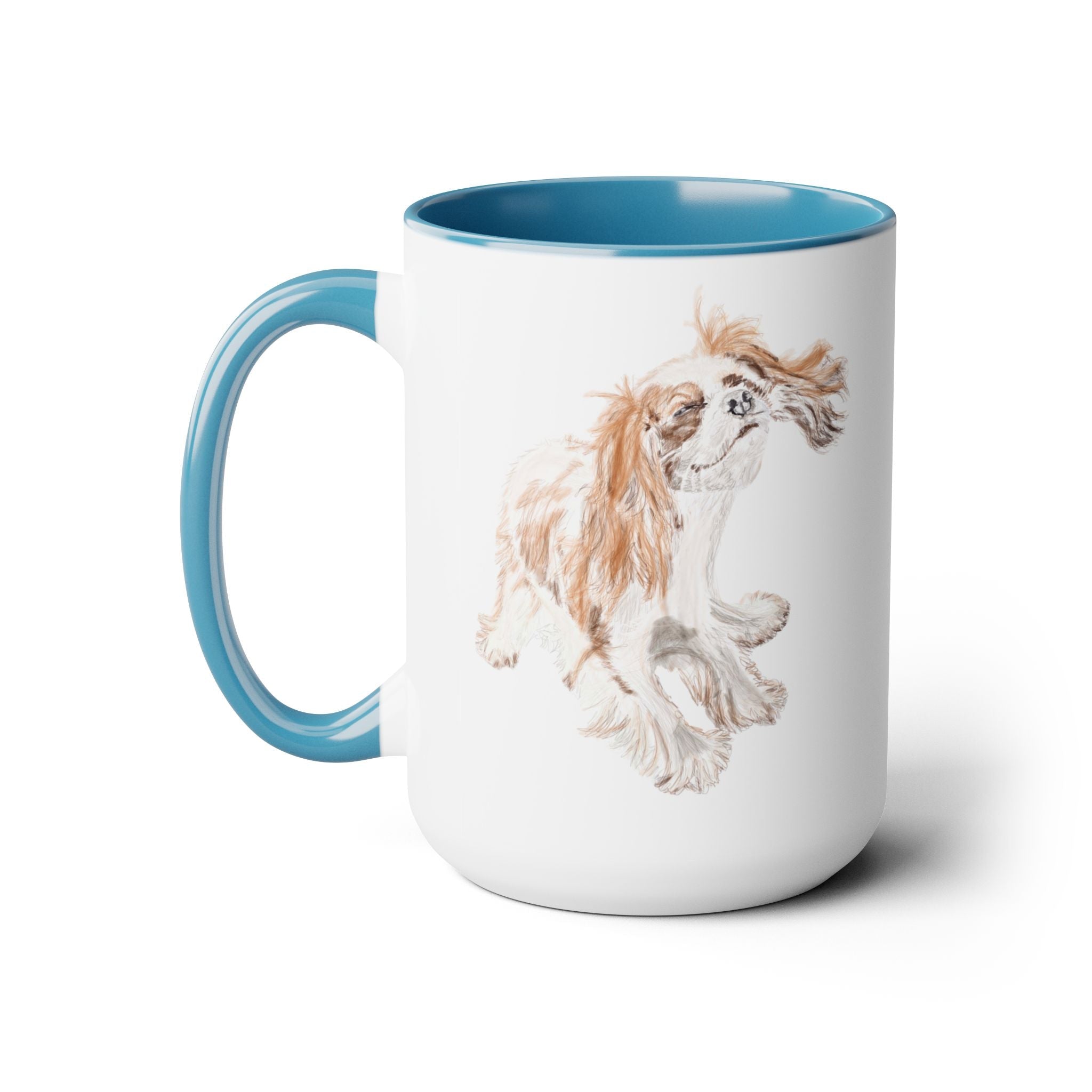 King Charles Puppy Dog "Teddy" Two - Tone Ceramic Coffee Mugs - Blue Cava