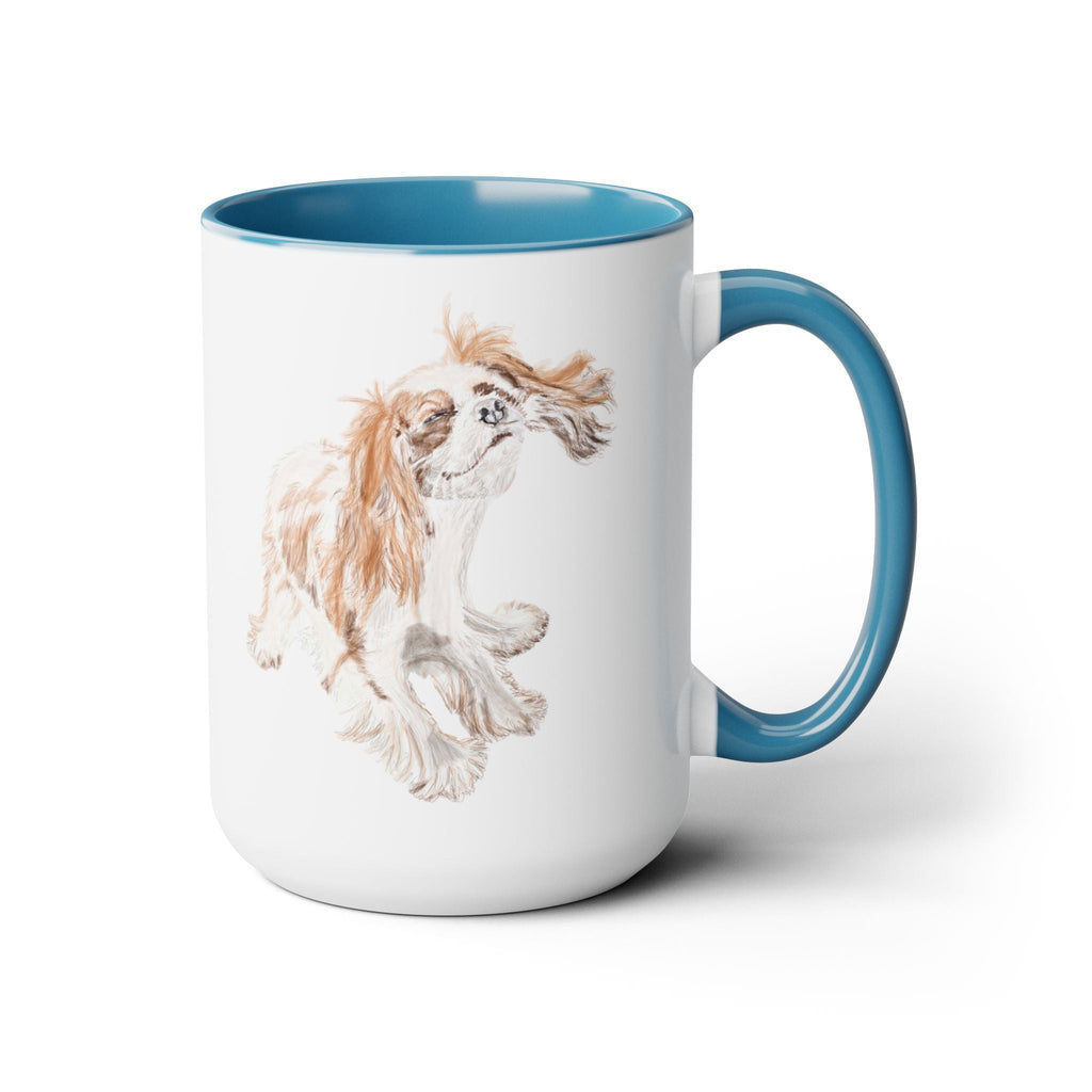 King Charles Puppy Dog "Teddy" Two - Tone Ceramic Coffee Mugs - Blue Cava