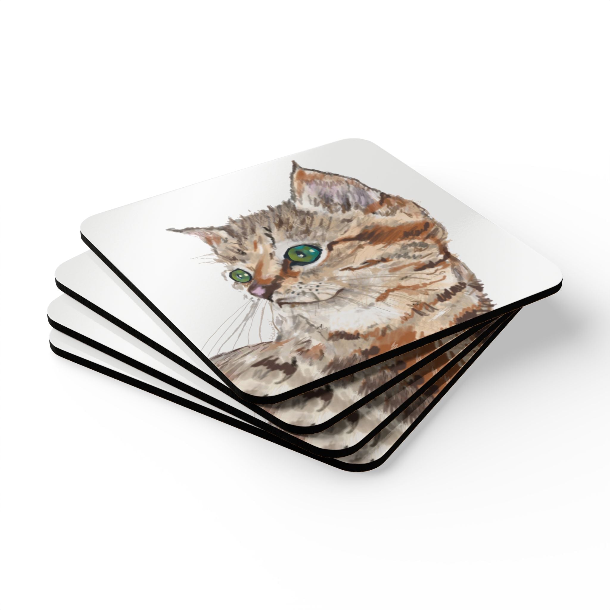 Kitten Corkwood Coaster Set - Blue Cava