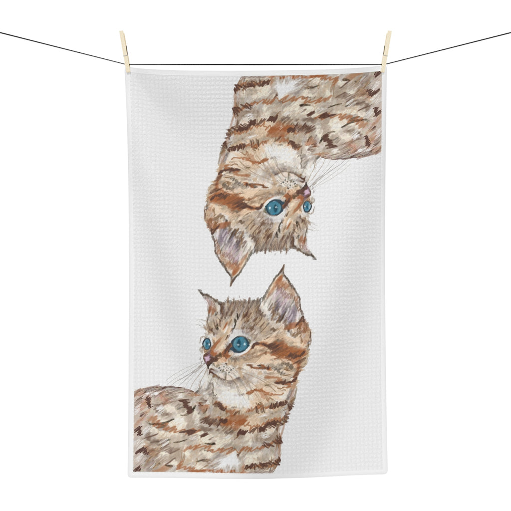 Kitten Microfiber Waffle Kitchen Towel - Blue Cava