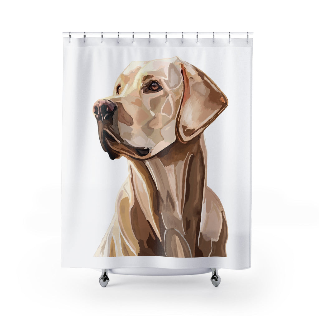 Labrador Portrait Shower Curtain — Neutral Tone Dog Bathroom Decor - Blue Cava