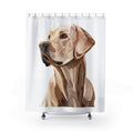 Labrador Portrait Shower Curtain — Neutral Tone Dog Bathroom Decor - Blue Cava
