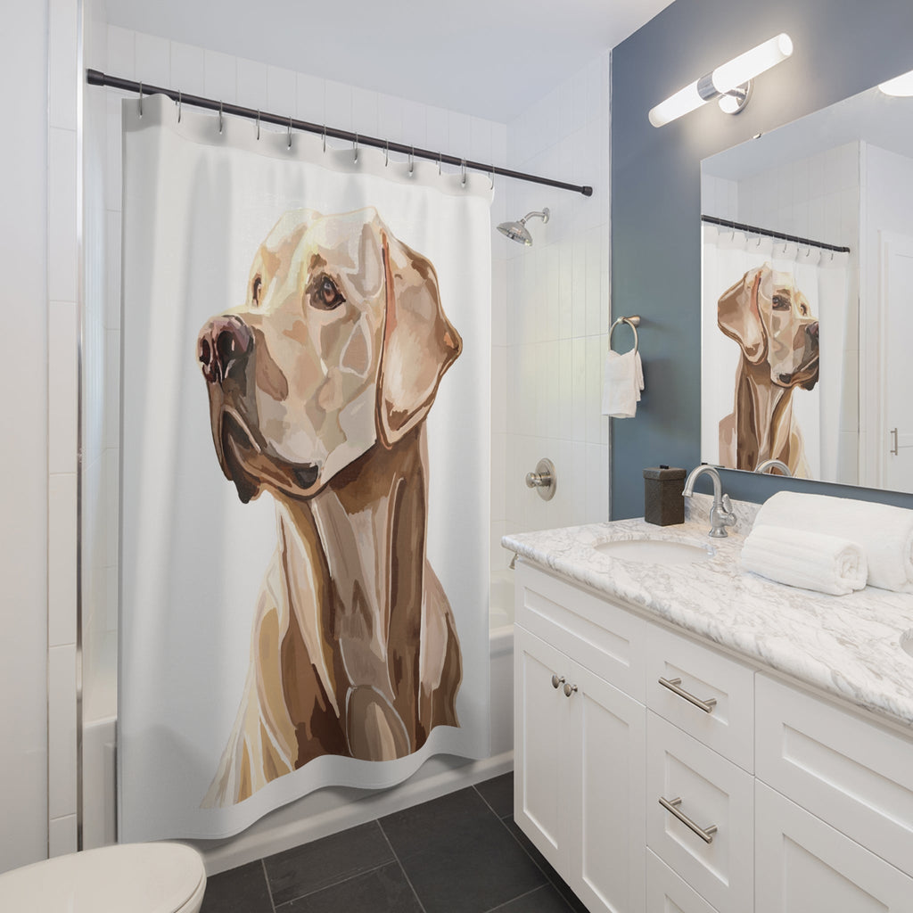 Labrador Portrait Shower Curtain — Neutral Tone Dog Bathroom Decor - Blue Cava