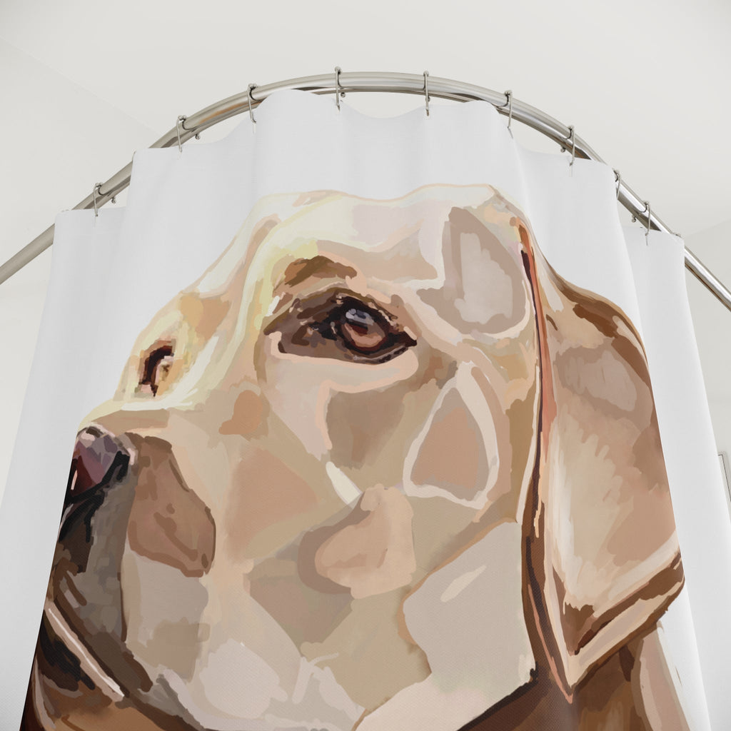Labrador Portrait Shower Curtain — Neutral Tone Dog Bathroom Decor - Blue Cava