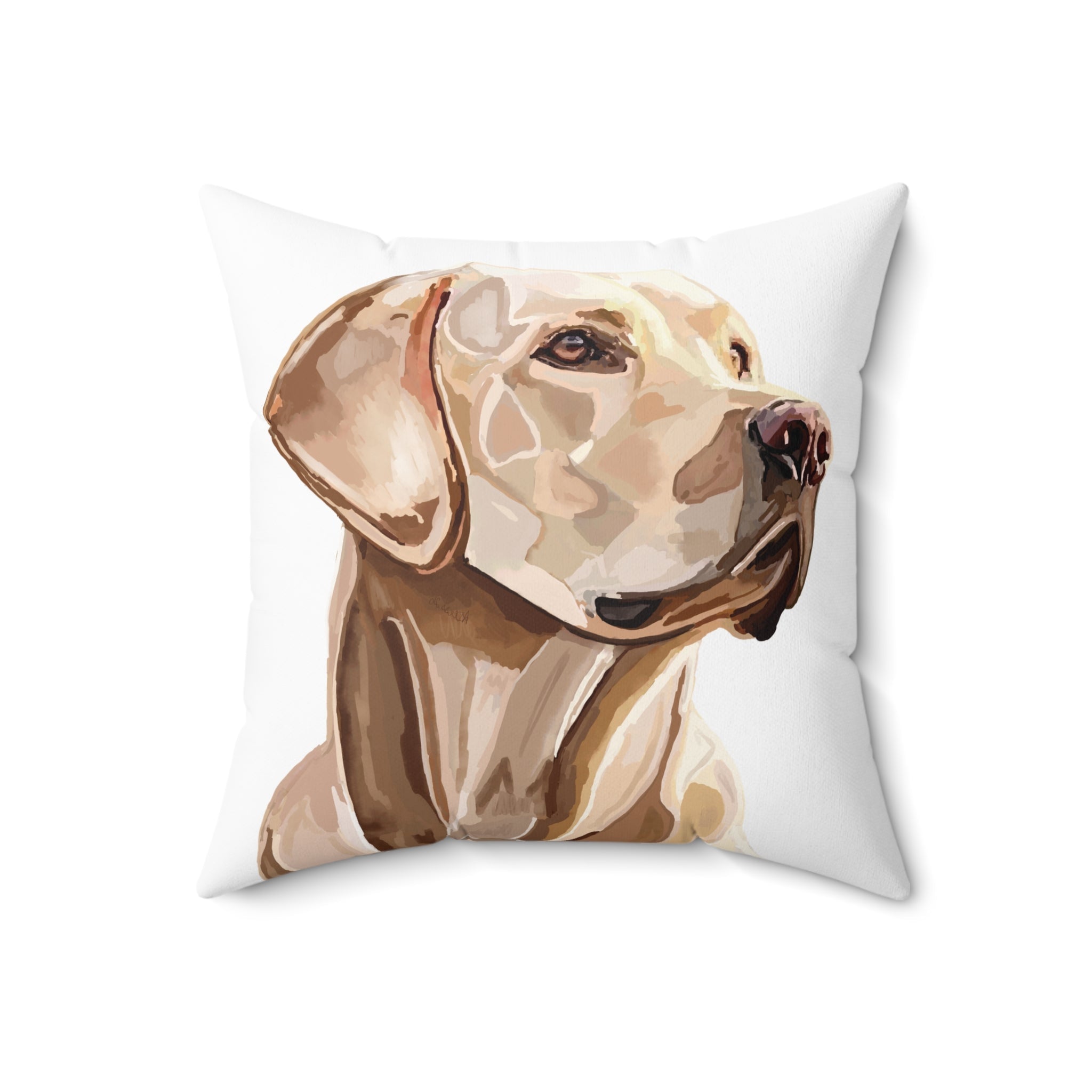 Labrador Retriever Throw Pillow — Golden Lab Portrait Spun Polyester Throw Pillow - Blue Cava