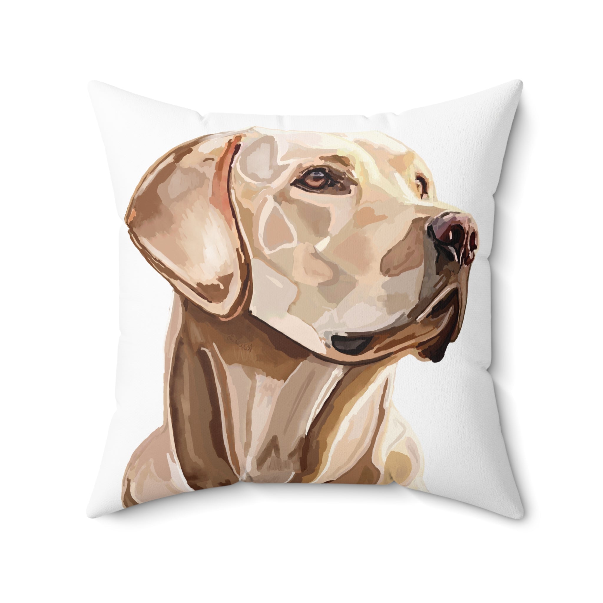 Labrador Retriever Throw Pillow — Golden Lab Portrait Spun Polyester Throw Pillow - Blue Cava