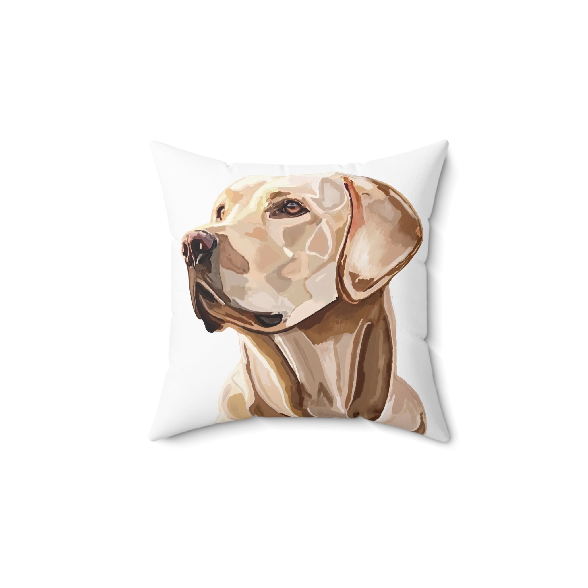 Labrador Retriever Throw Pillow — Golden Lab Portrait Spun Polyester Throw Pillow - Blue Cava