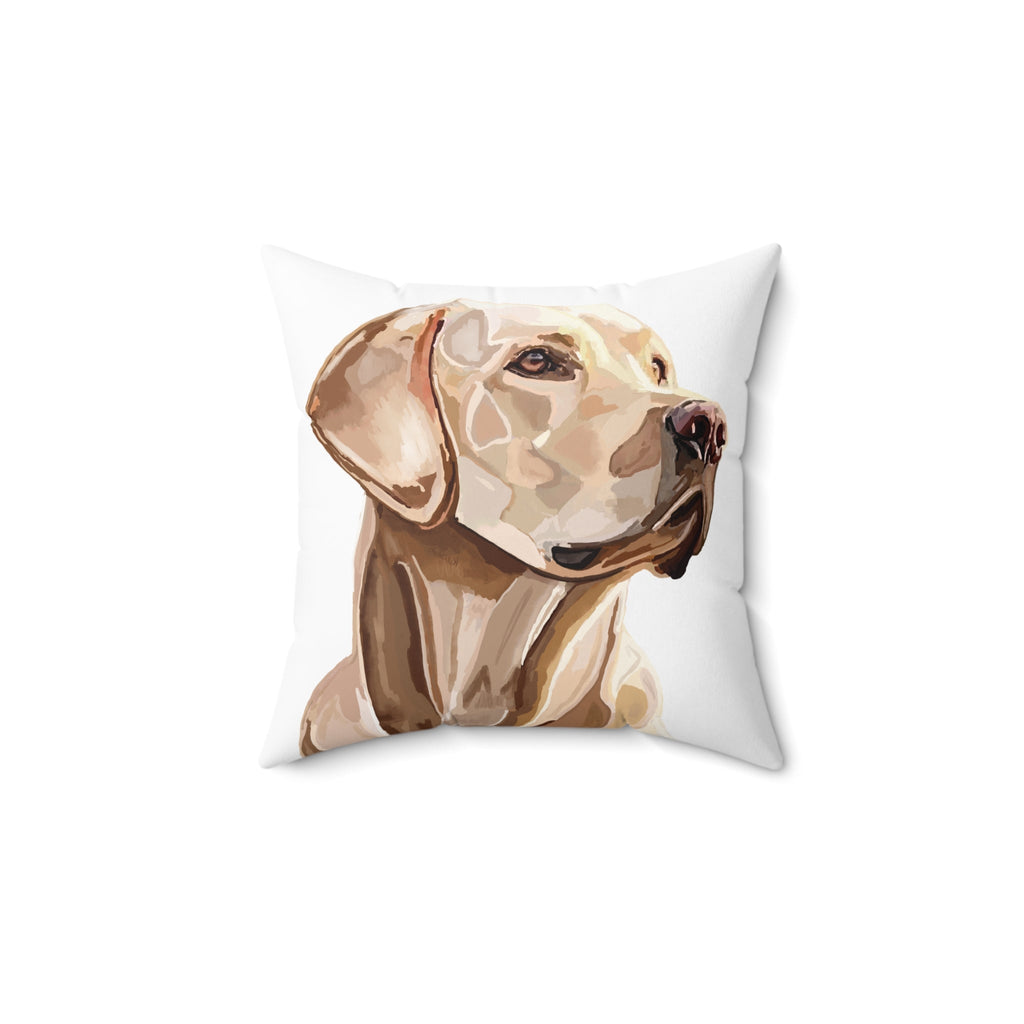 Labrador Retriever Throw Pillow — Golden Lab Portrait Spun Polyester Throw Pillow - Blue Cava