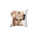 Labrador Retriever Throw Pillow — Golden Lab Portrait Spun Polyester Throw Pillow - Blue Cava