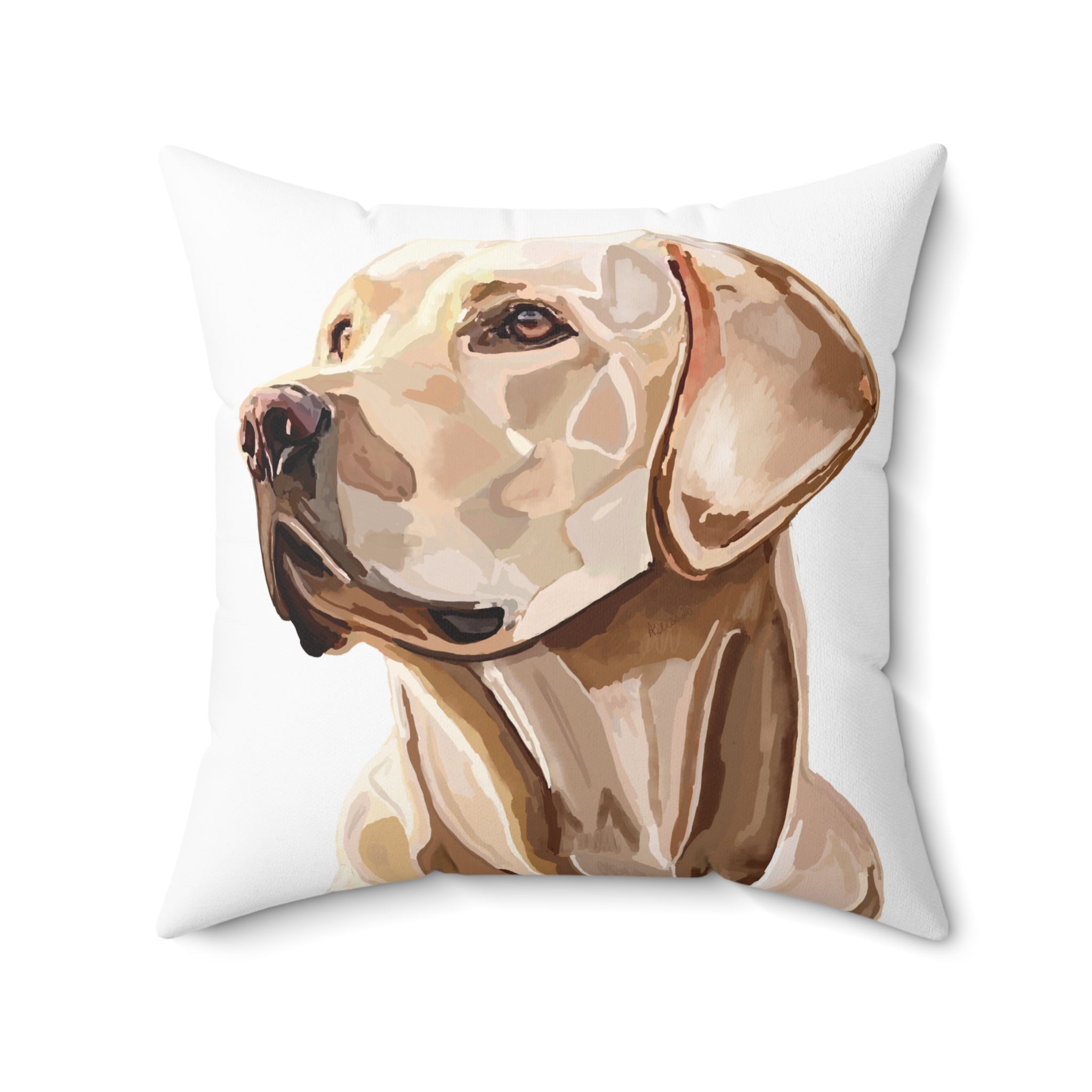 Labrador Retriever Throw Pillow — Golden Lab Portrait Spun Polyester Throw Pillow - Blue Cava