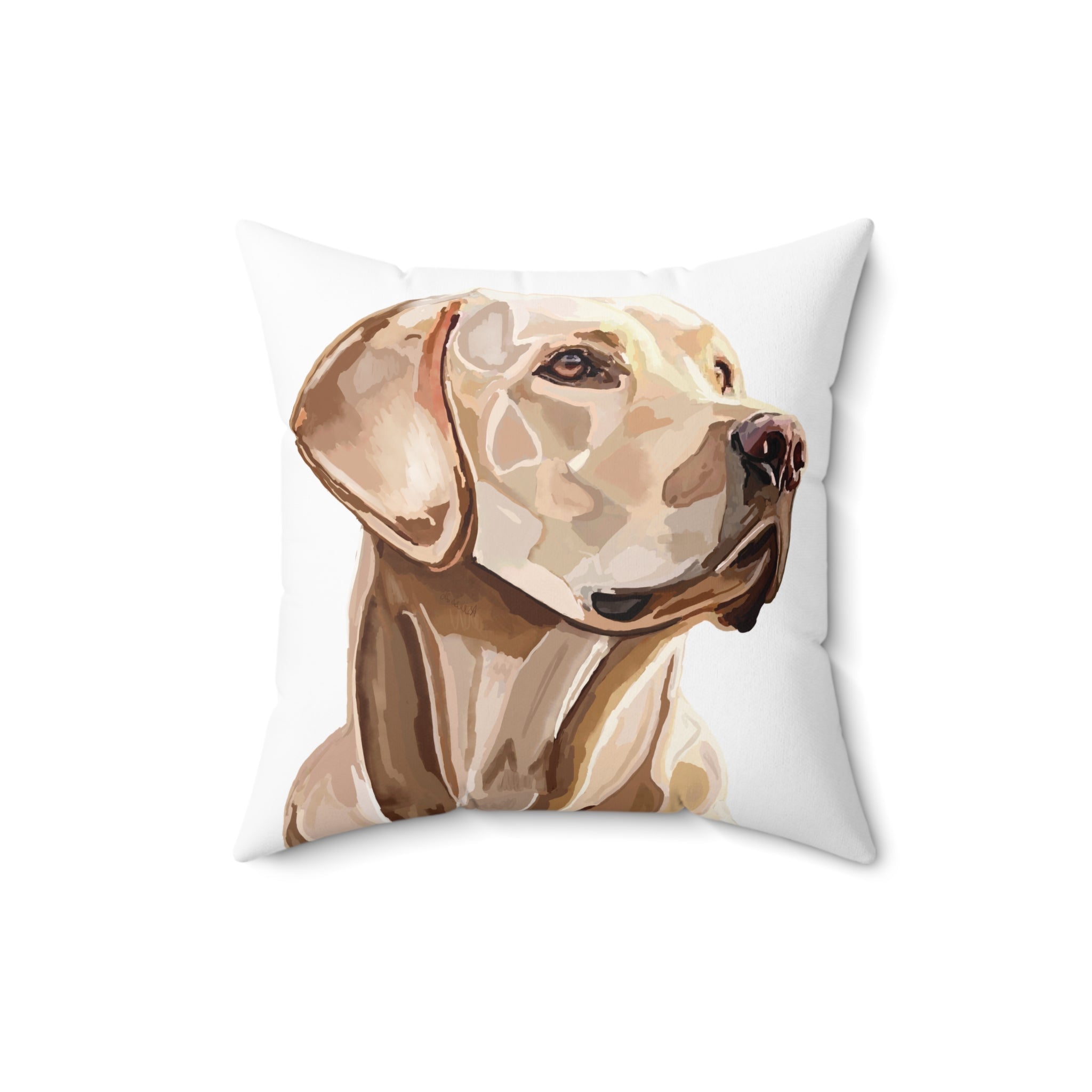 Labrador Retriever Throw Pillow — Golden Lab Portrait Spun Polyester Throw Pillow - Blue Cava