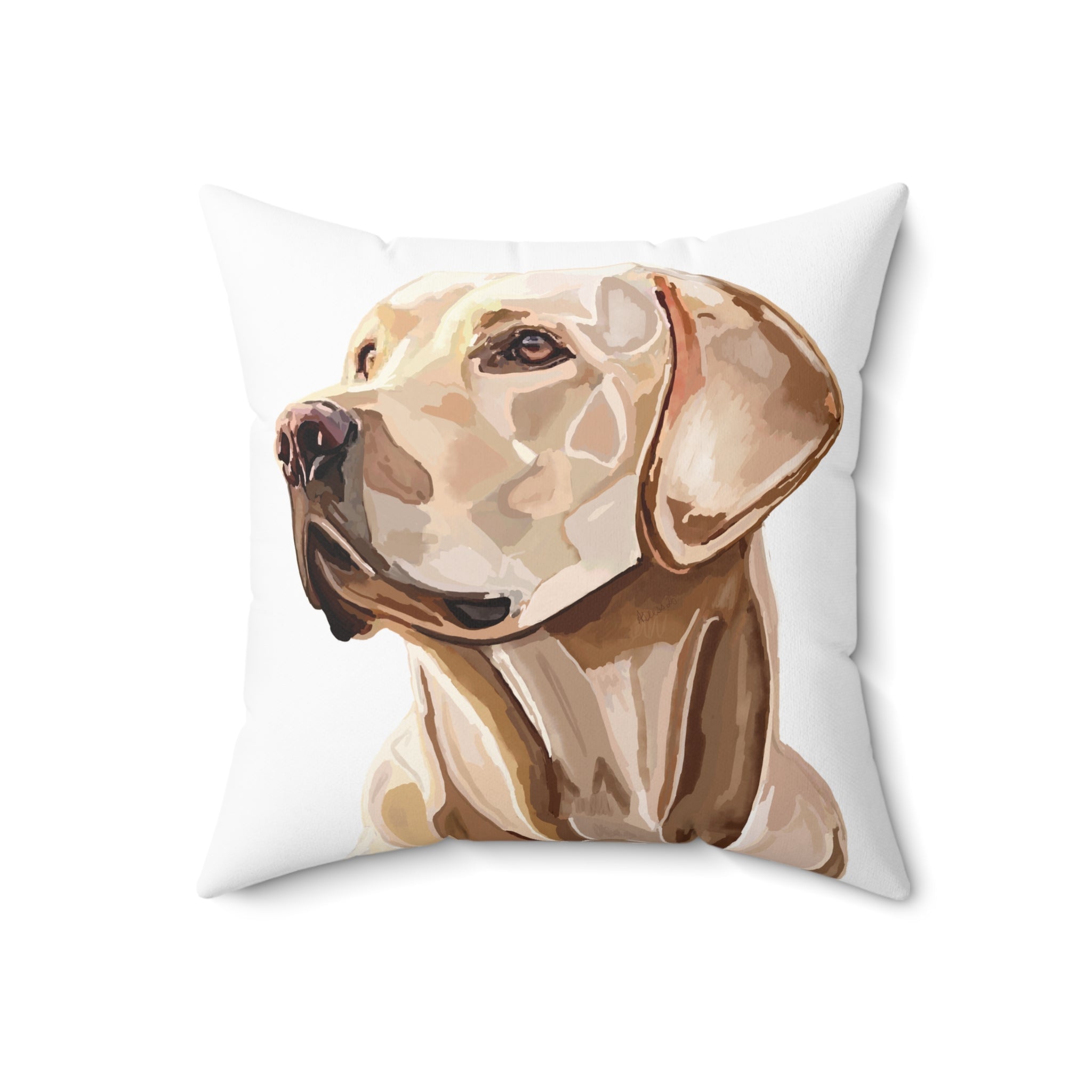 Labrador Retriever Throw Pillow — Golden Lab Portrait Spun Polyester Throw Pillow - Blue Cava