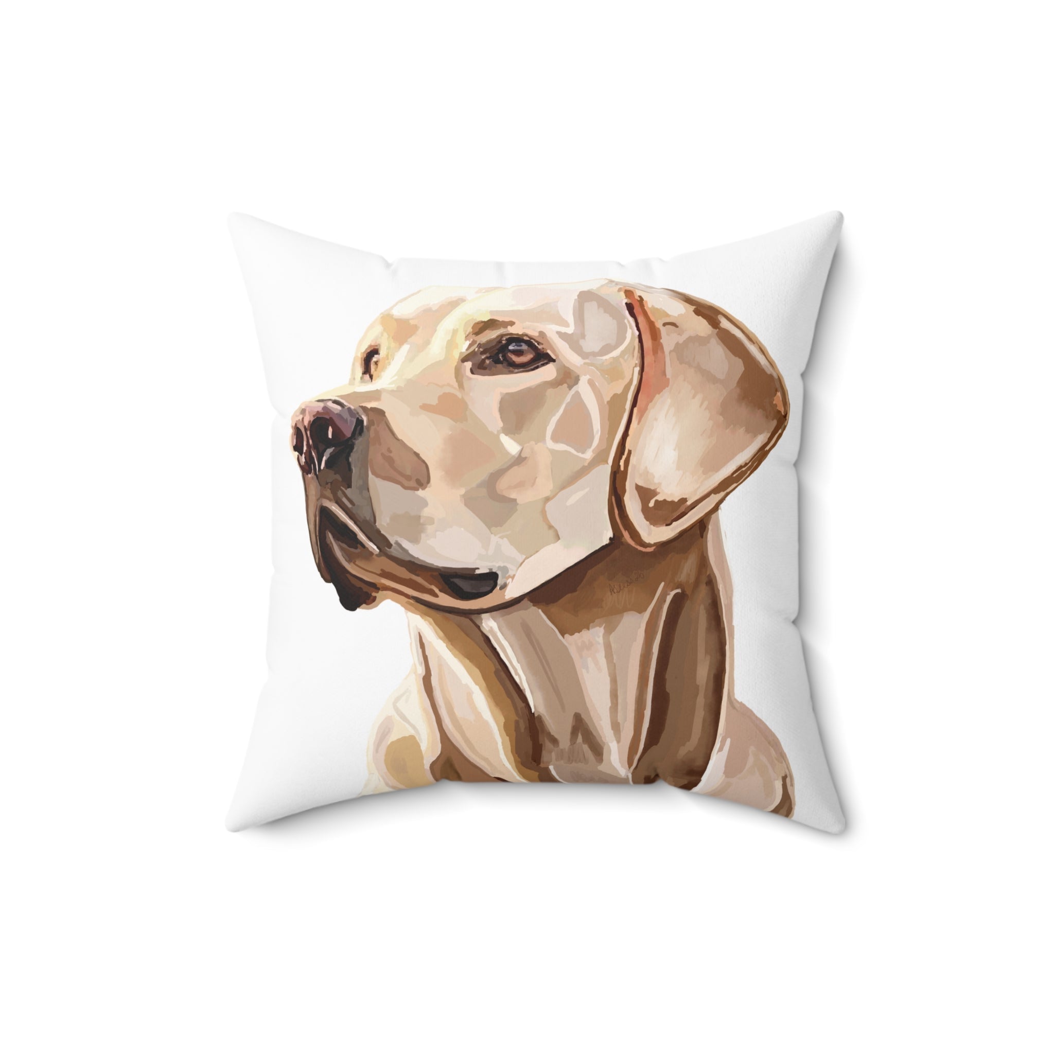 Labrador Retriever Throw Pillow — Golden Lab Portrait Spun Polyester Throw Pillow - Blue Cava