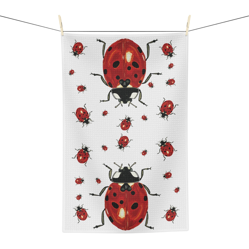 Ladybug Microfiber Waffle Kitchen Dish Towel - Blue Cava
