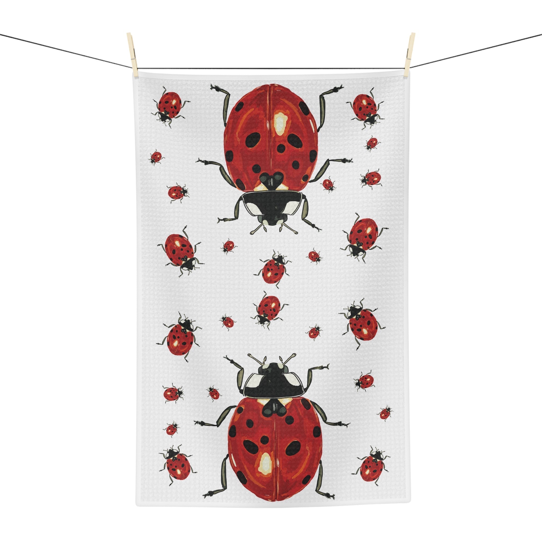 Ladybug Microfiber Waffle Kitchen Dish Towel - Blue Cava