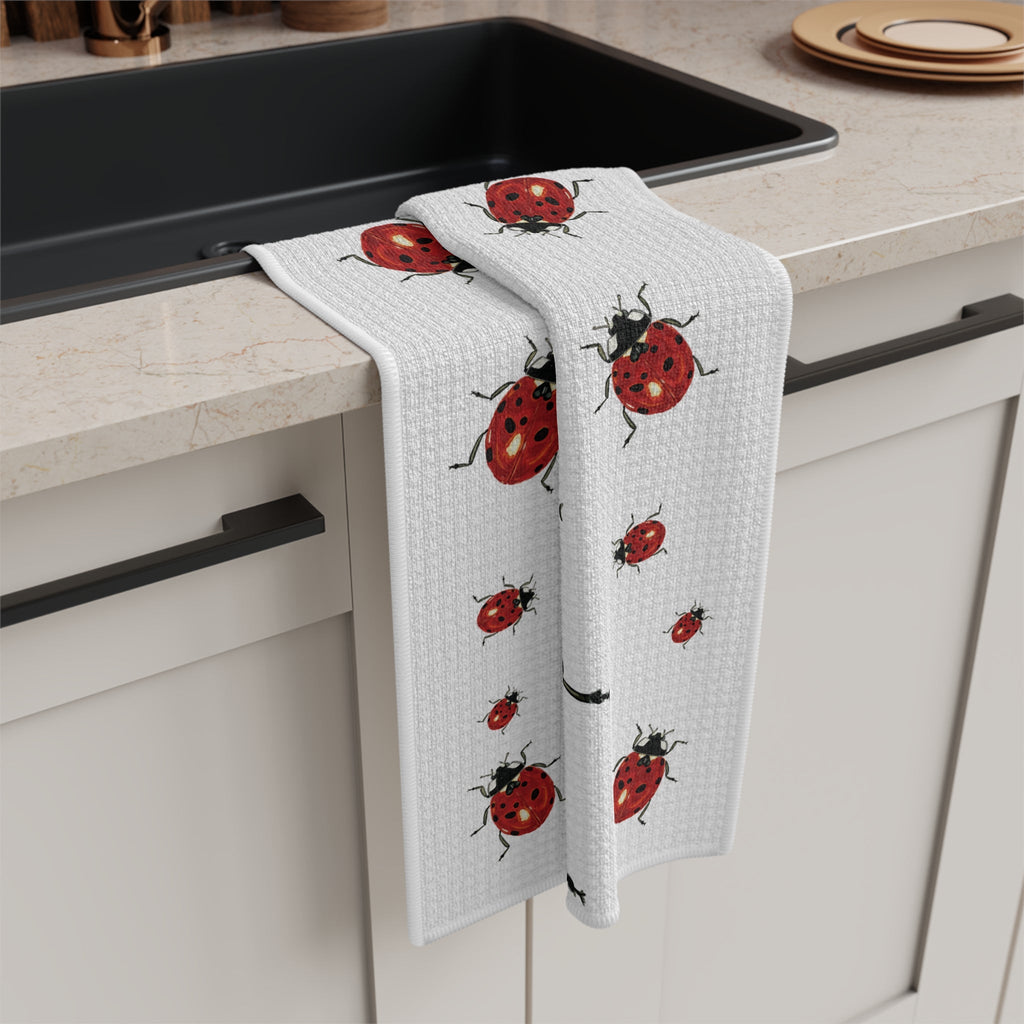Ladybug Microfiber Waffle Kitchen Dish Towel - Blue Cava