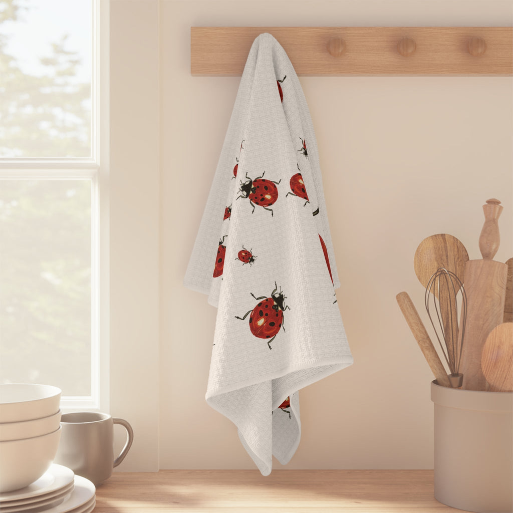 Ladybug Microfiber Waffle Kitchen Dish Towel - Blue Cava