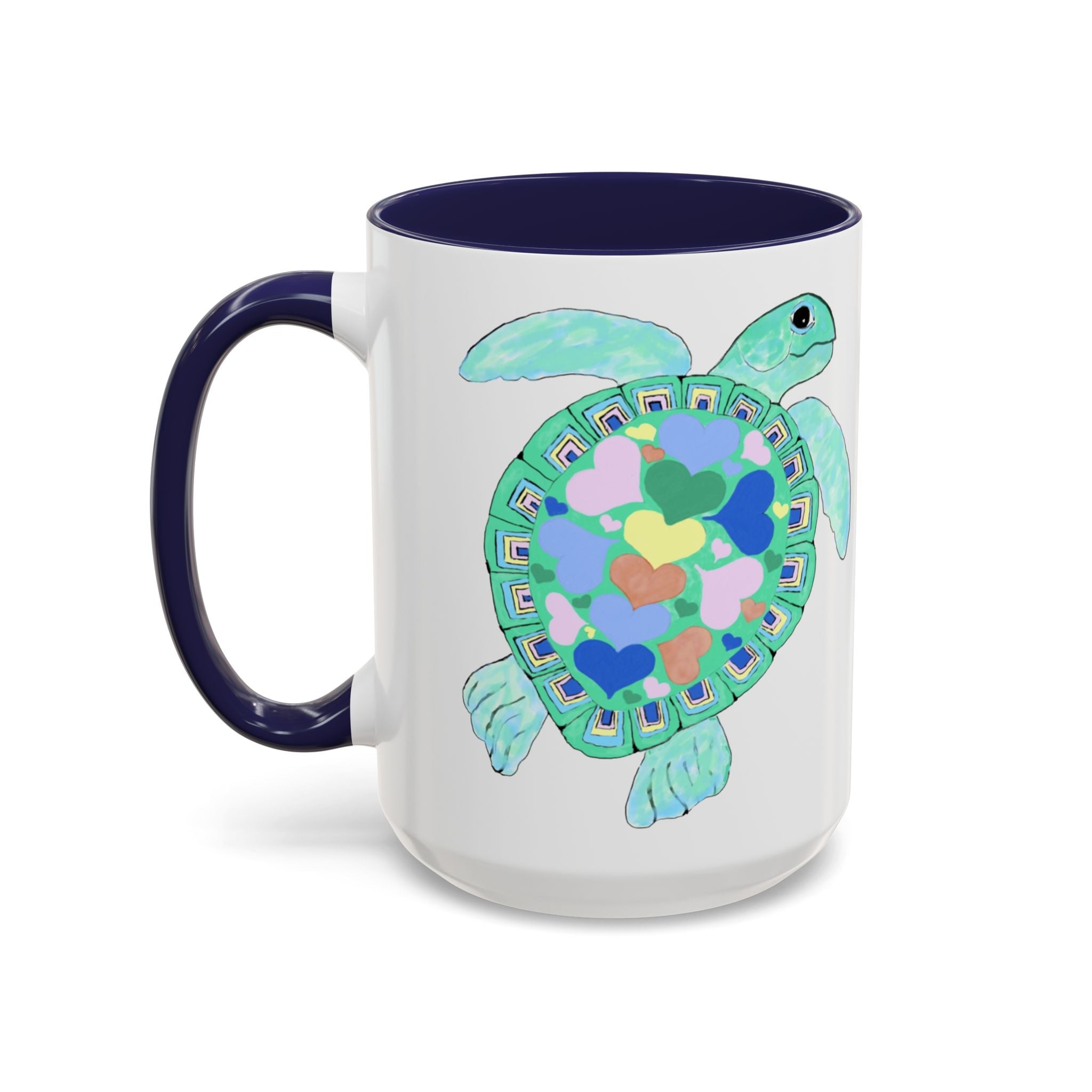 Love Hearts Sea Turtle Two Tone Ceramic Coffee Mugs - Blue Cava