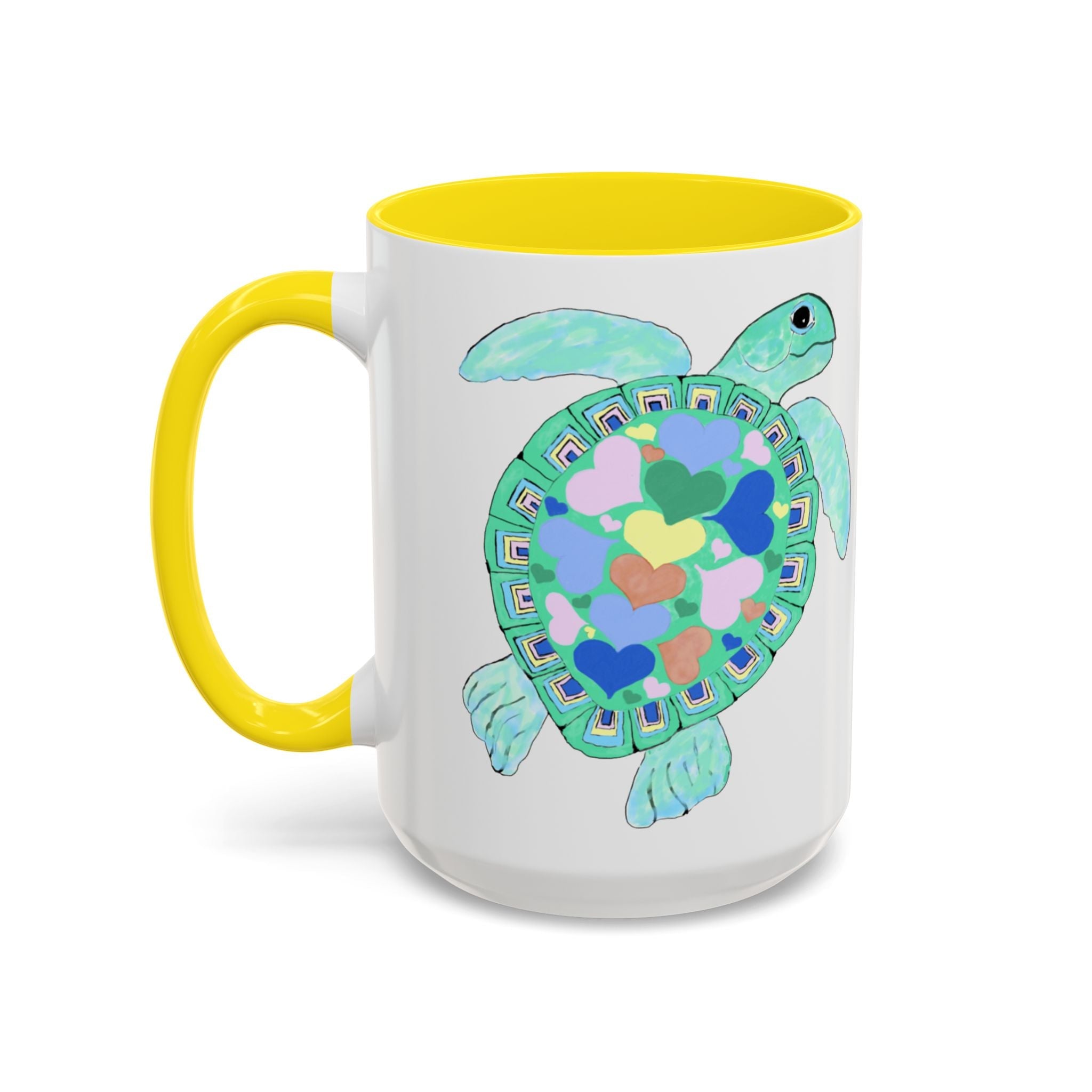 Love Hearts Sea Turtle Two Tone Ceramic Coffee Mugs - Blue Cava