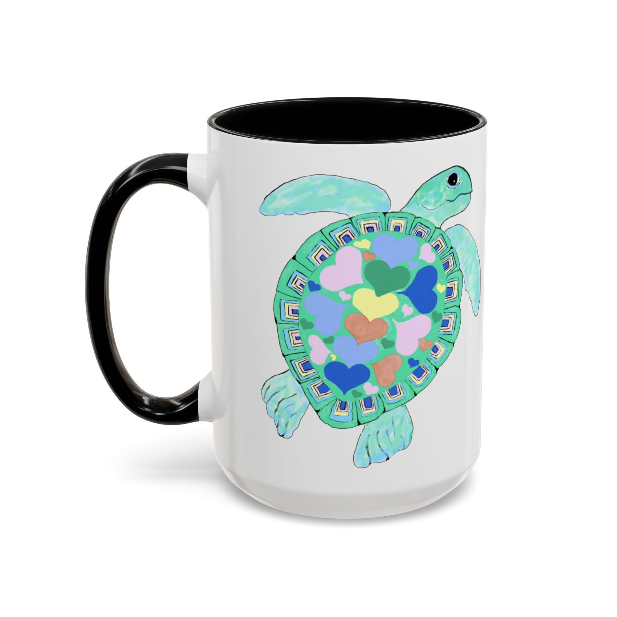 Love Hearts Sea Turtle Two Tone Ceramic Coffee Mugs - Blue Cava