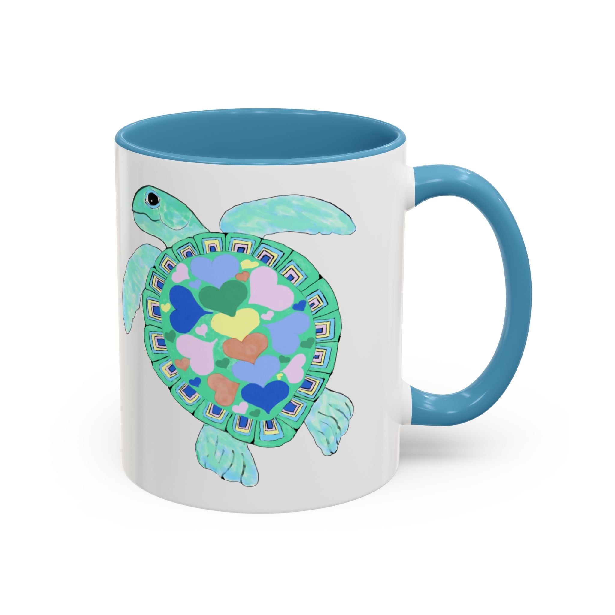 Love Hearts Sea Turtle Two Tone Ceramic Coffee Mugs - Blue Cava