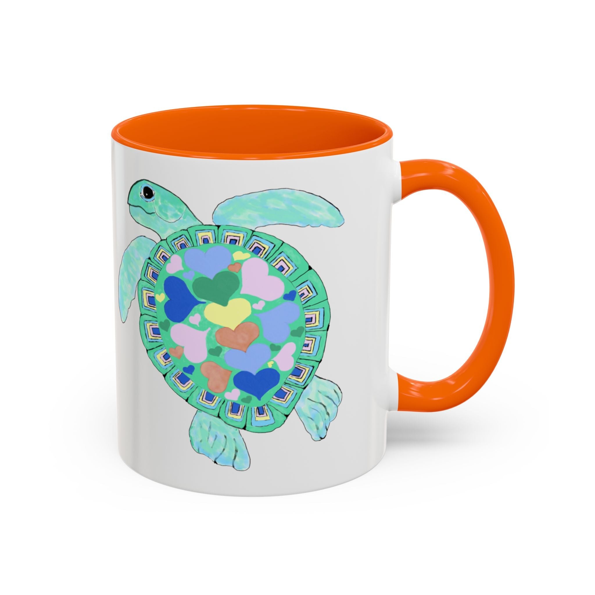 Love Hearts Sea Turtle Two Tone Ceramic Coffee Mugs - Blue Cava