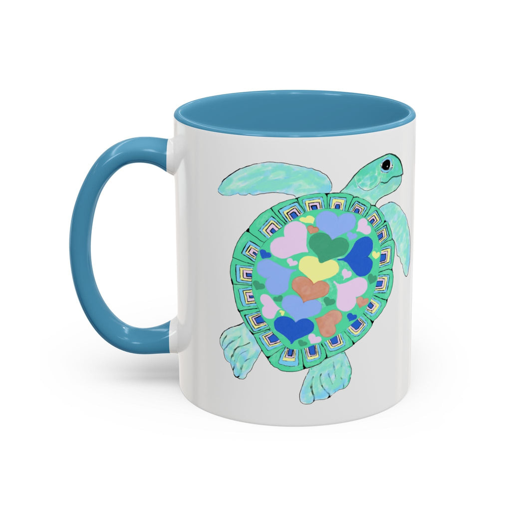 Love Hearts Sea Turtle Two Tone Ceramic Coffee Mugs - Blue Cava