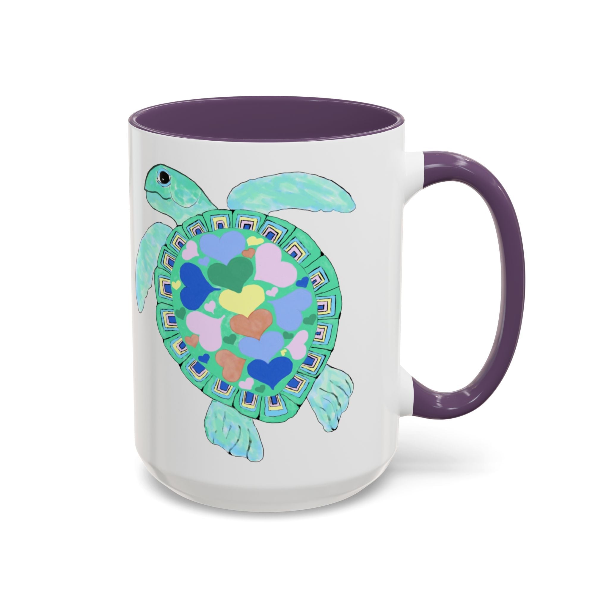 Love Hearts Sea Turtle Two Tone Ceramic Coffee Mugs - Blue Cava