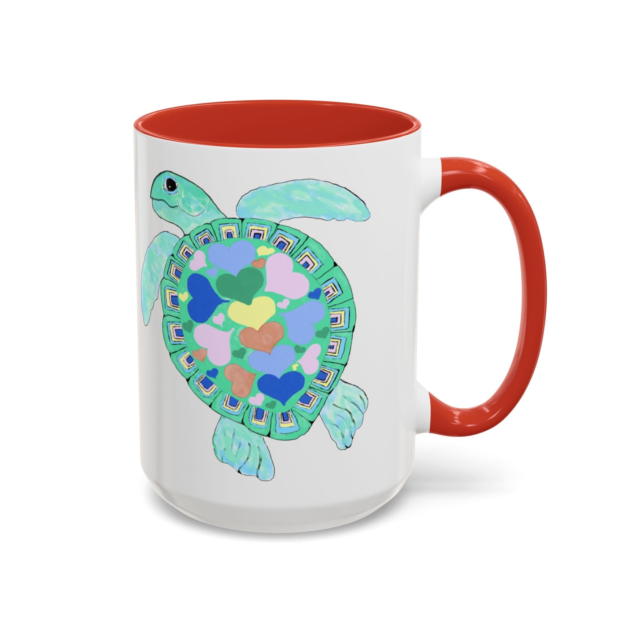 Love Hearts Sea Turtle Two Tone Ceramic Coffee Mugs - Blue Cava