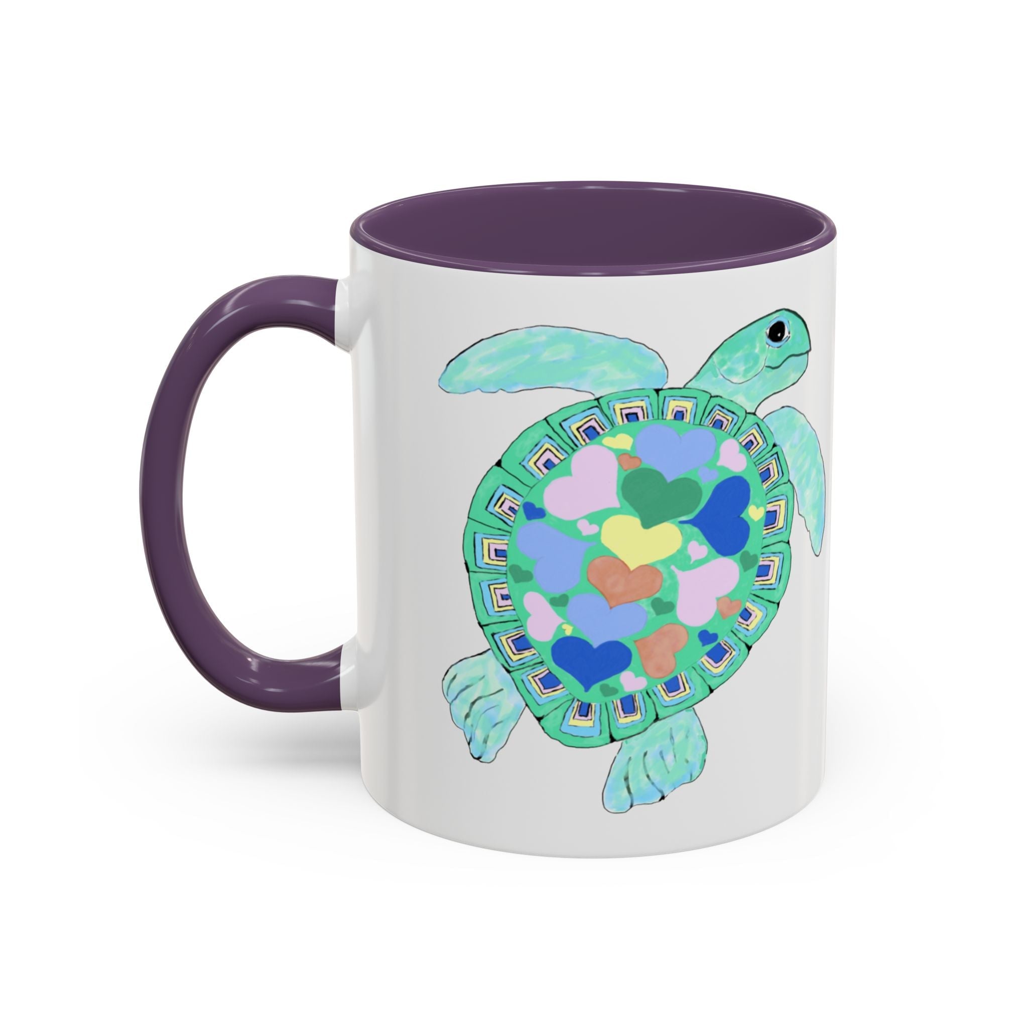 Love Hearts Sea Turtle Two Tone Ceramic Coffee Mugs - Blue Cava
