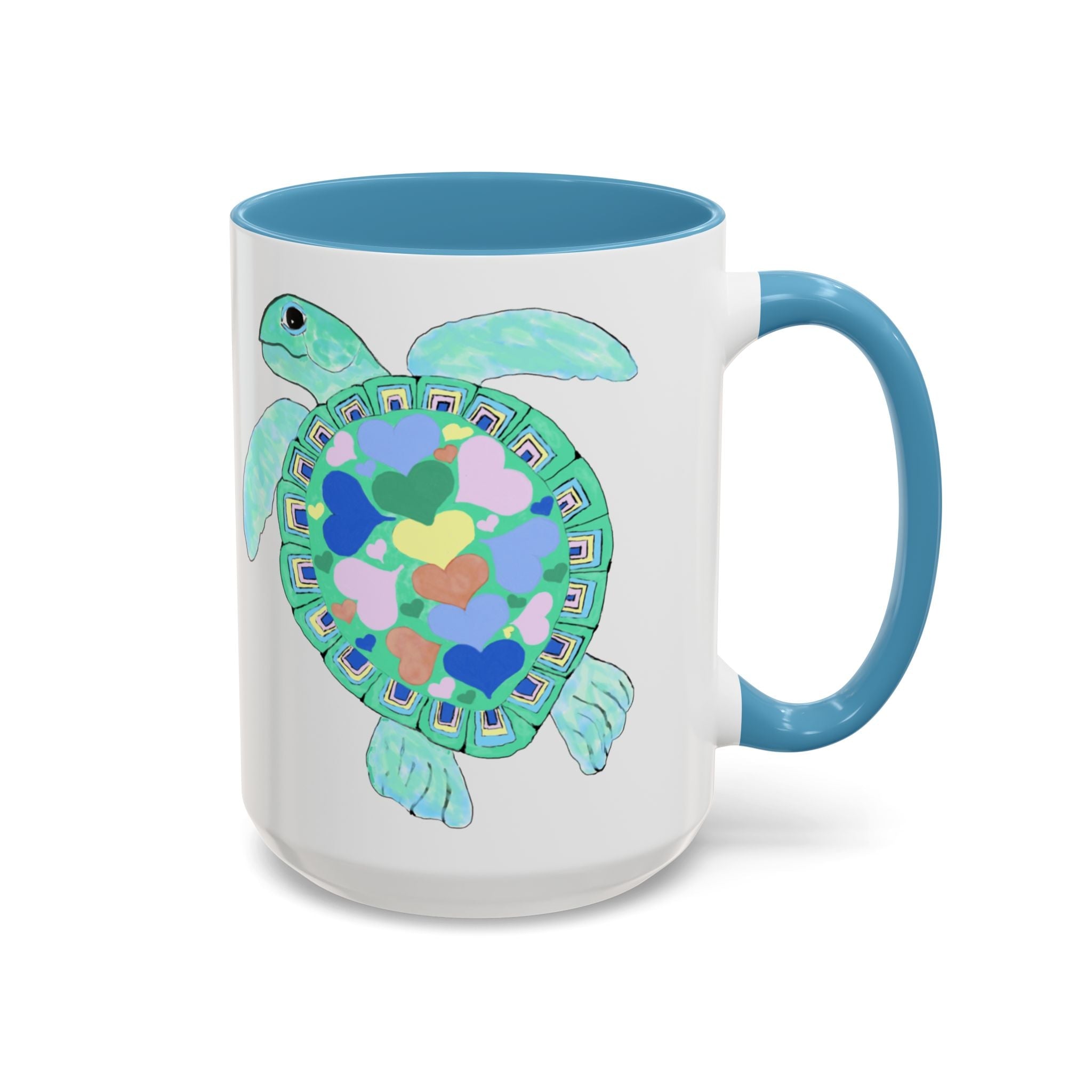 Love Hearts Sea Turtle Two Tone Ceramic Coffee Mugs - Blue Cava