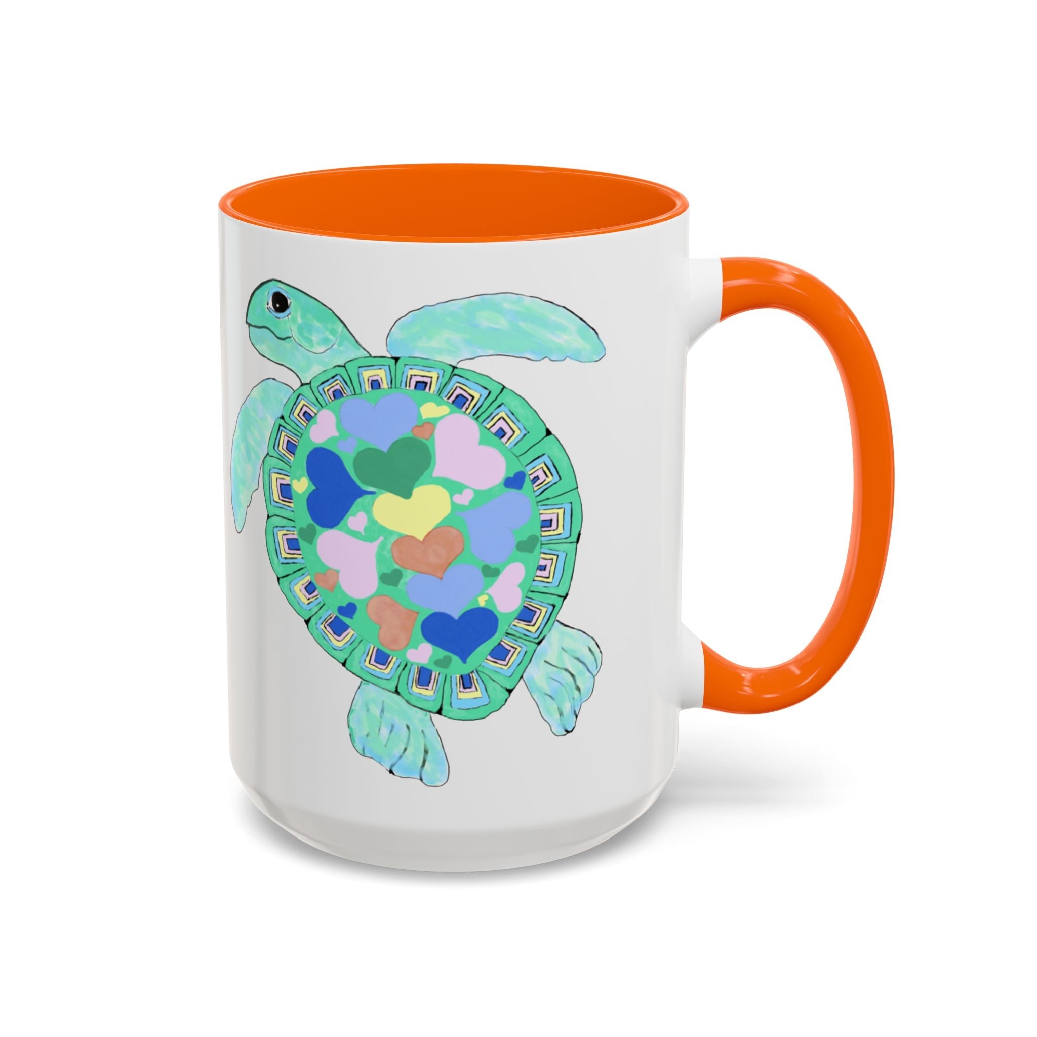 Love Hearts Sea Turtle Two Tone Ceramic Coffee Mugs - Blue Cava